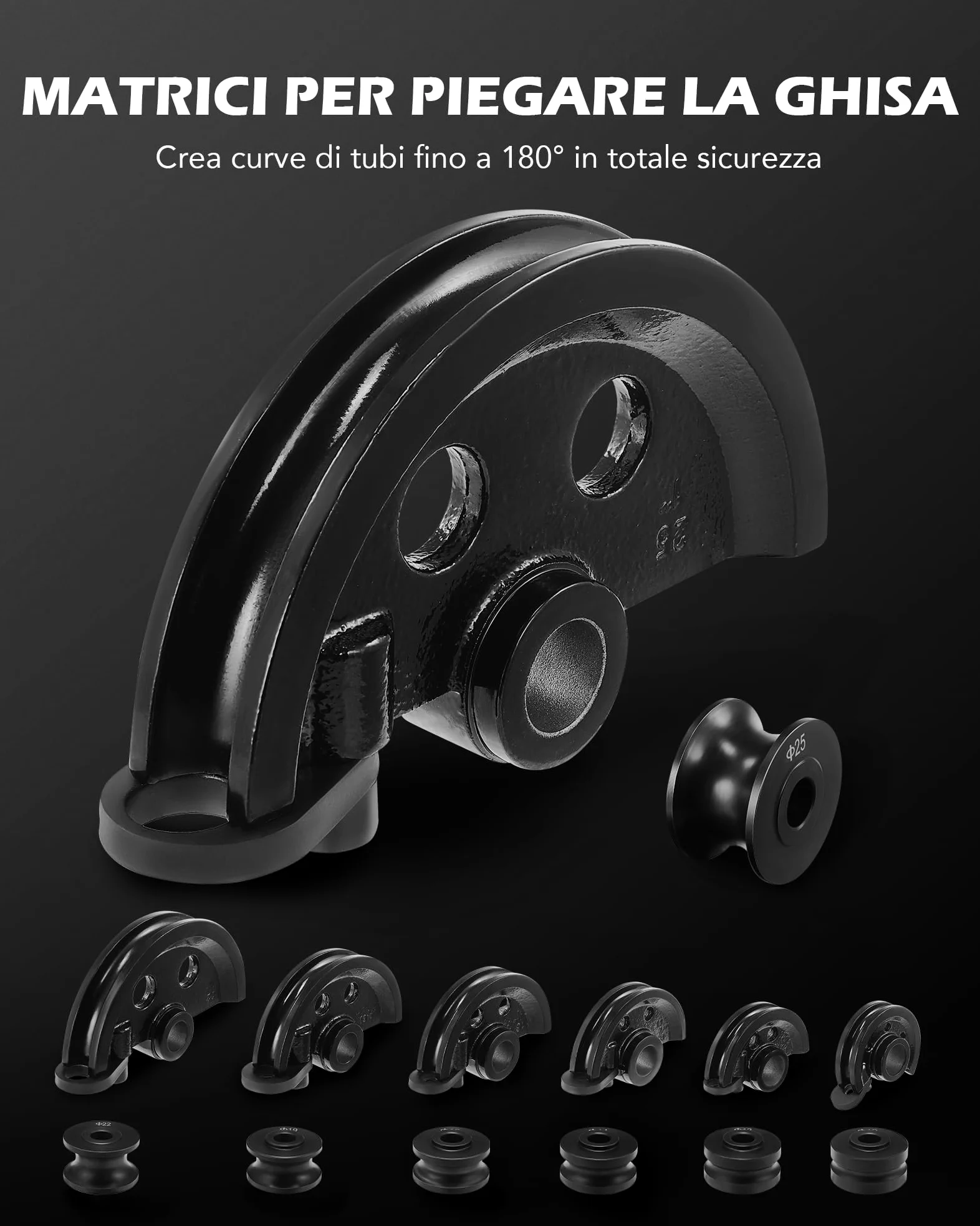 ZELCAN Piegatubi Manuale 10-25mm Curvatubi Manuale con 7 Stampi Pesanti per Resistenti Macchina Piegatubi per Tubi in Acciaio, Ottone, Rame, Ferro Battuto e Alluminio