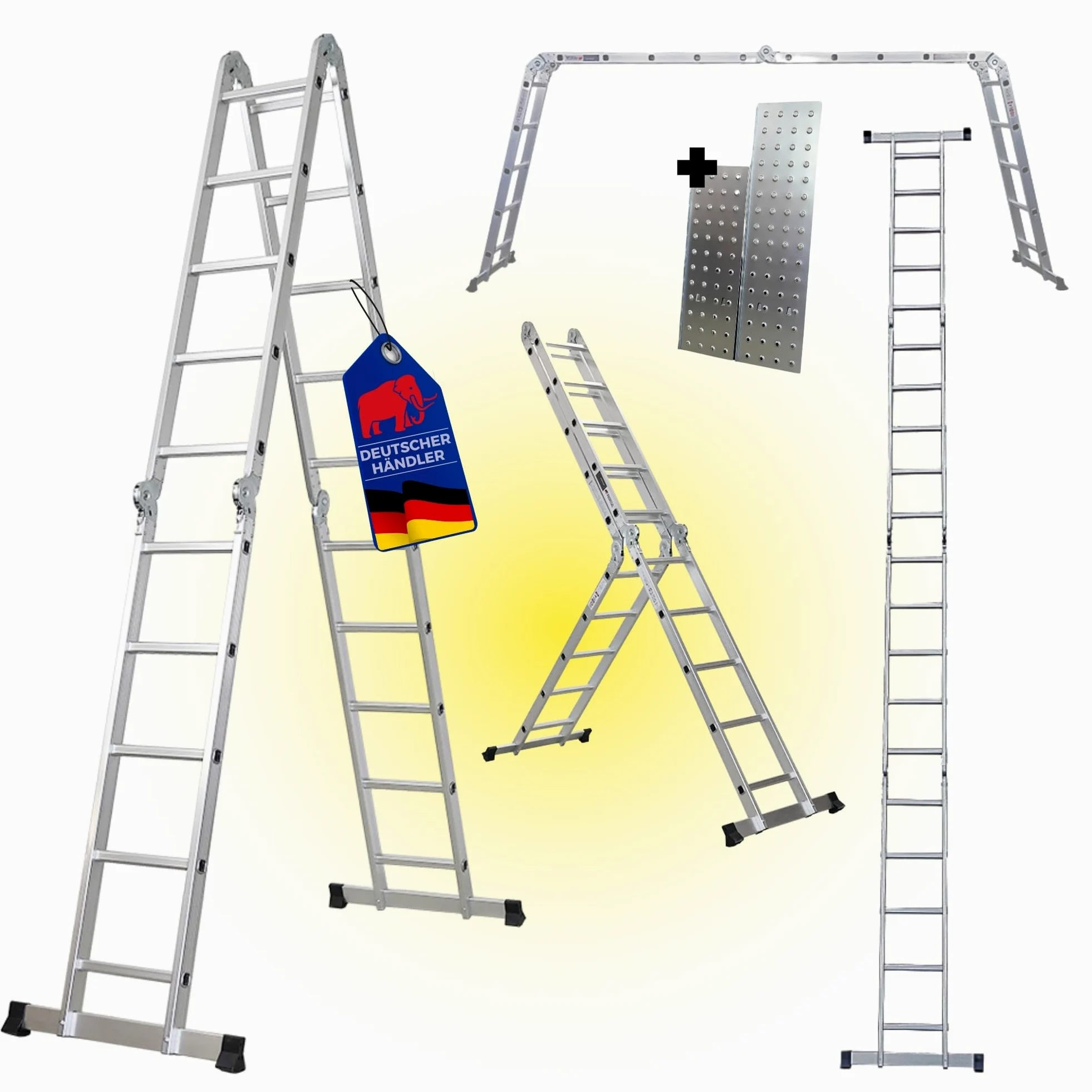 PROREGAL Scala multiuso a pioli MULTISTEP, 4 sezioni in alluminio, 4x5 pioli, altezza fino a 5,7 m, portata 150 kg, ponteggio di lavoro, scala a pioli, scala a pioli appoggiata