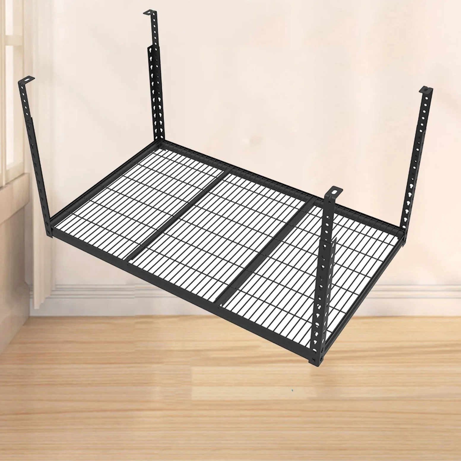 Scaffalature Per Garage Sospese, Scaffali Regolabili Per Montaggio A Soffitto, Pensili Per Garage, Capacità Di Peso 150 Kg, 115 × 70 Cm, Nero