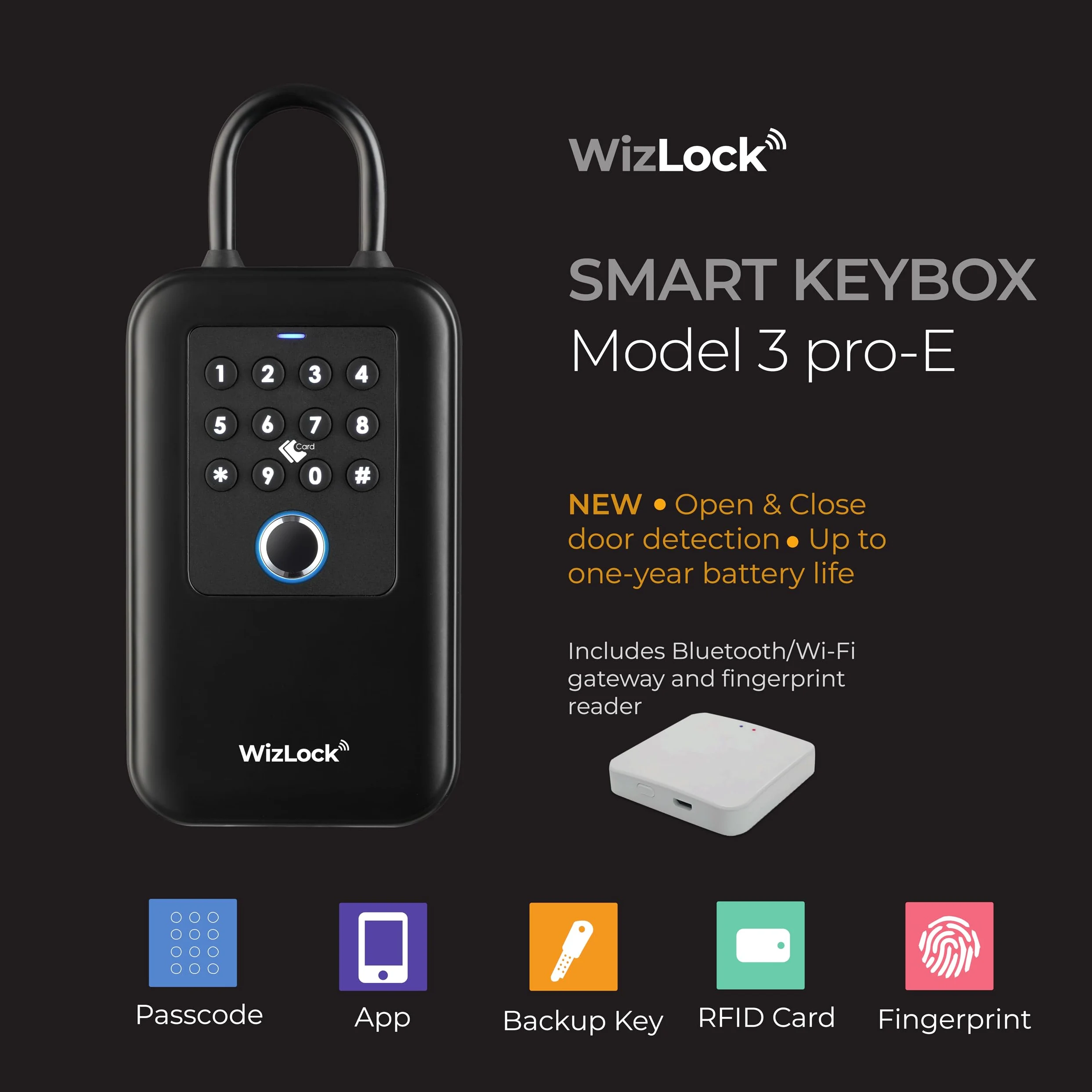 Smart KeyBox - Smart Key Box in alluminio nero - Tastiera a tasti, Sensore di apertura, Gateway Bluetooth/Wi-FI 2,4 GHz aggiunto - App Tuya