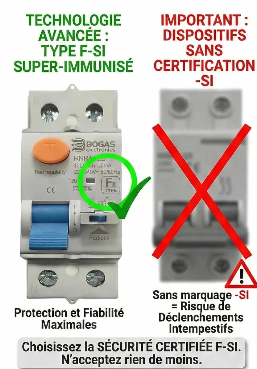 Differenziale Type F-SI |40 ampere|30mA|2 poli (N+F)| con certificazioni ufficiali e C E | (Type F-SI riarmante 40A 30mA)