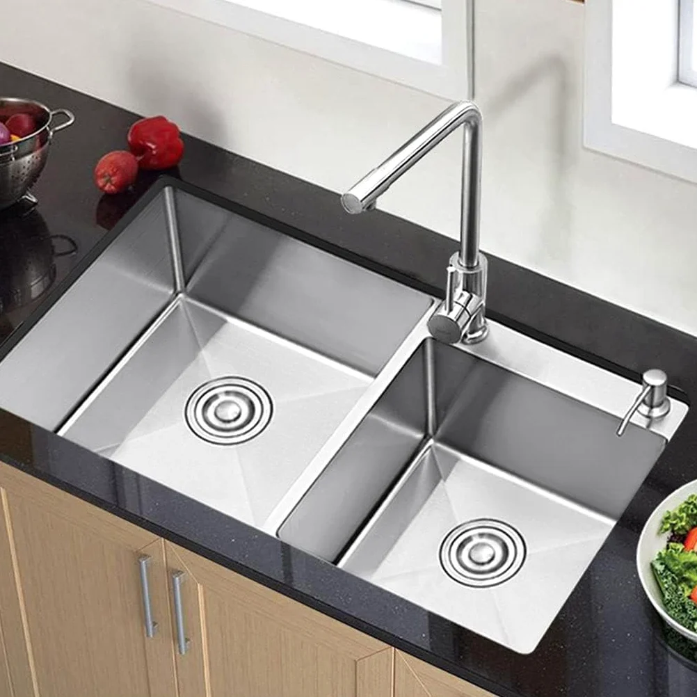 Lavello da Cucina in Acciaio Inox Fatto a Mano con 2 Fori Doppio Lavello con kit di scarico e filtro cestello, 78 * 43 * 20cm (Argento)