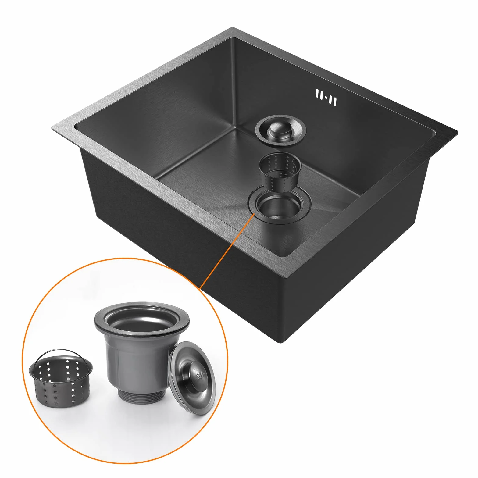 Ibergrif M85043B Lavello Cucina in Acciaio Inox 50x43 cm, Installazione a Sopratop o Filotop con Sifone Antiodore e Kit Scarico Completo, Grigio Scuro