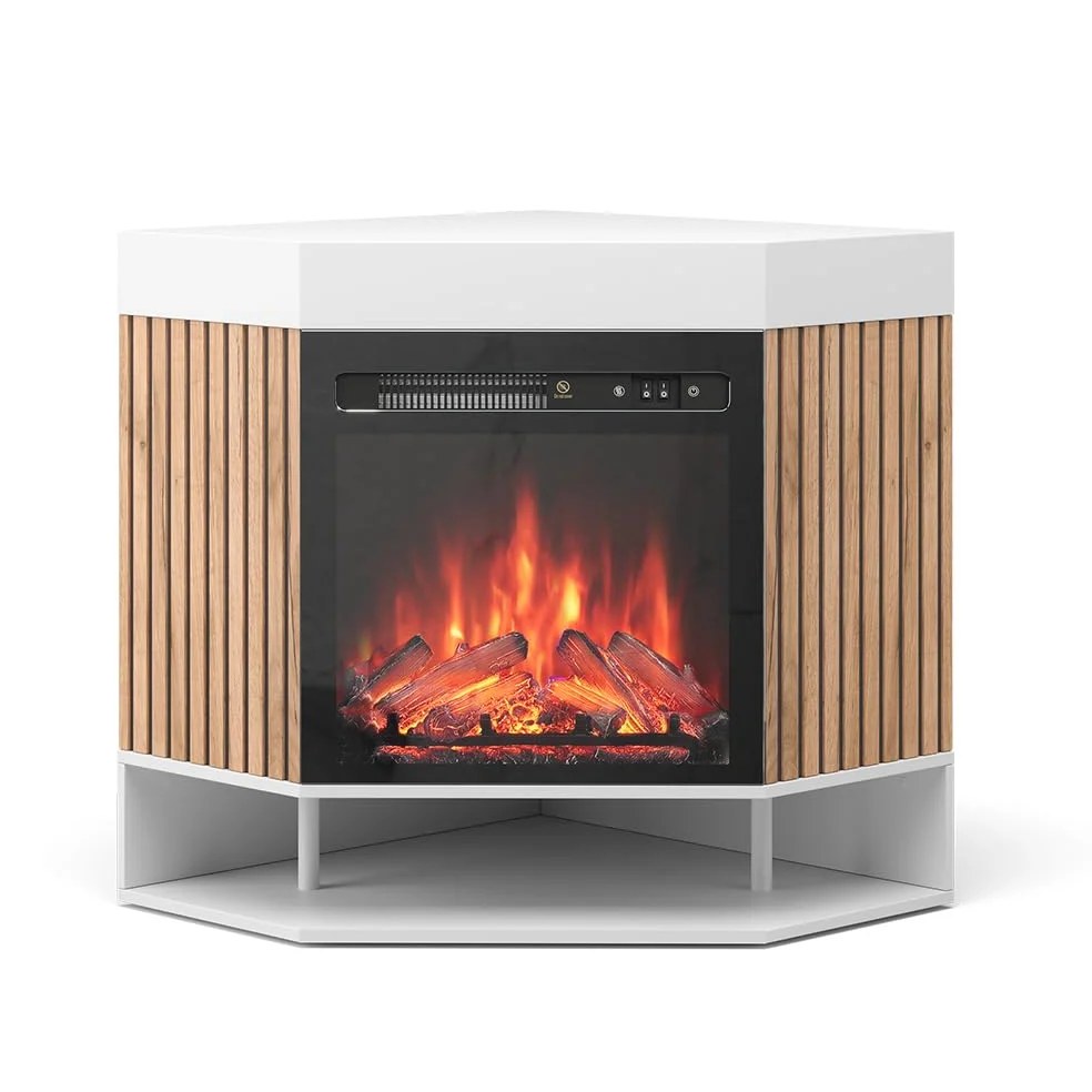 Vicco Caminetto elettrico "Lynea", Bianco, 100 cm con effetto fiamma realistico e riscaldatore da 1800W, installabile a parete con telecomando e temperatura regolabile
