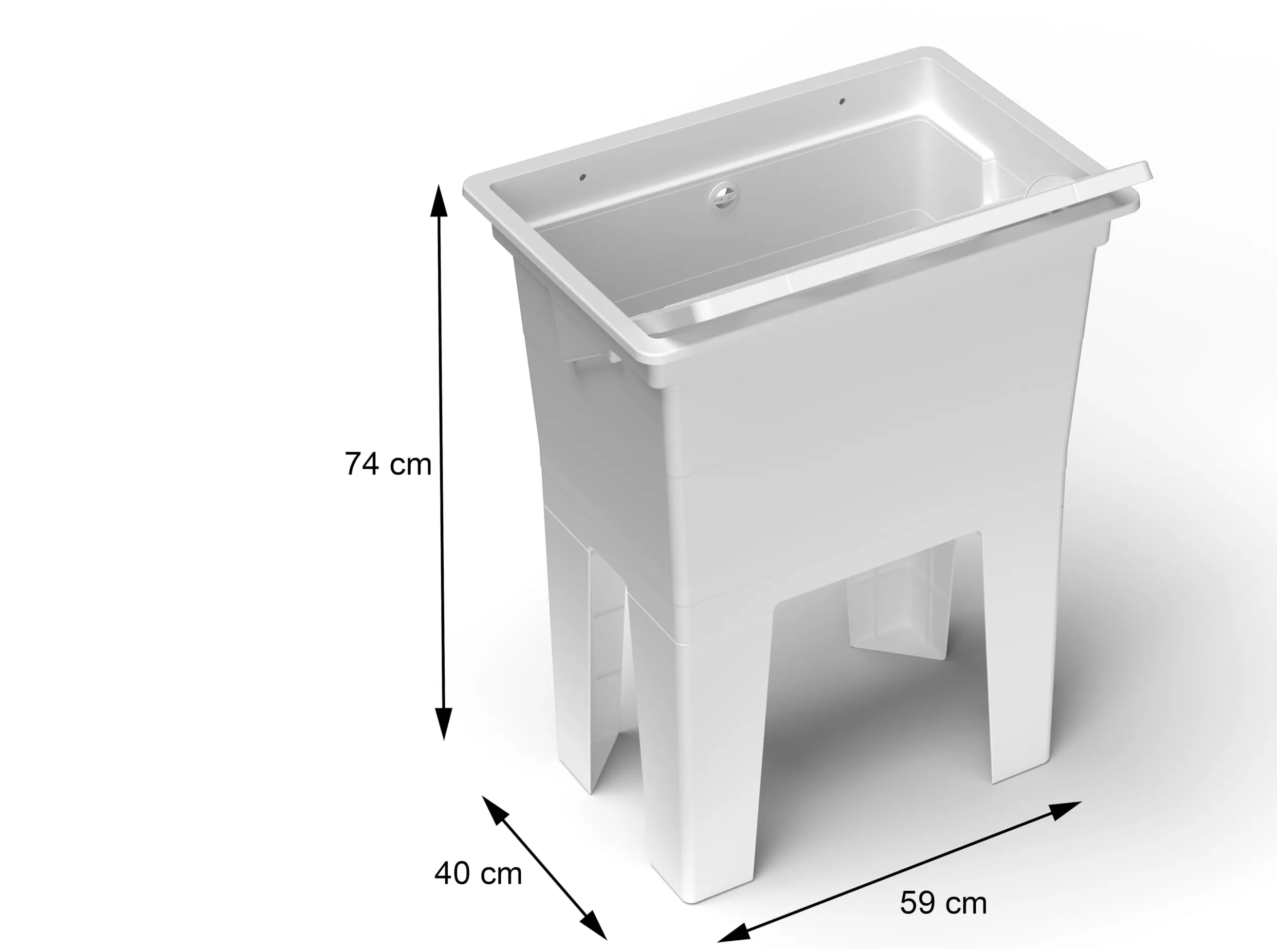Adventa: Lavatoio Monoblocco in resina di PP con Asse di Lavaggio, Facile da montare, Resistente agli acidi di uso comune, Lavanderia, Garage, Esterno, 59L x 40P x 74H cm, Bianco