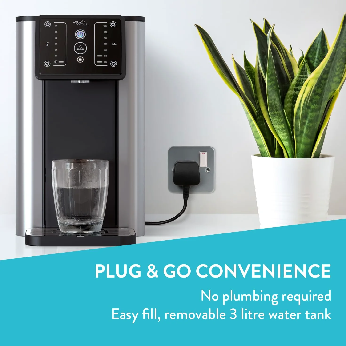 Aqua Optima Aurora Dispenser d'acqua con filtro istantaneo caldo e freddo, capacità 3,8 l, include 1 filtro acqua Evolve+ da 30 giorni per la riduzione di microplastiche, cloro, calcare e impurità