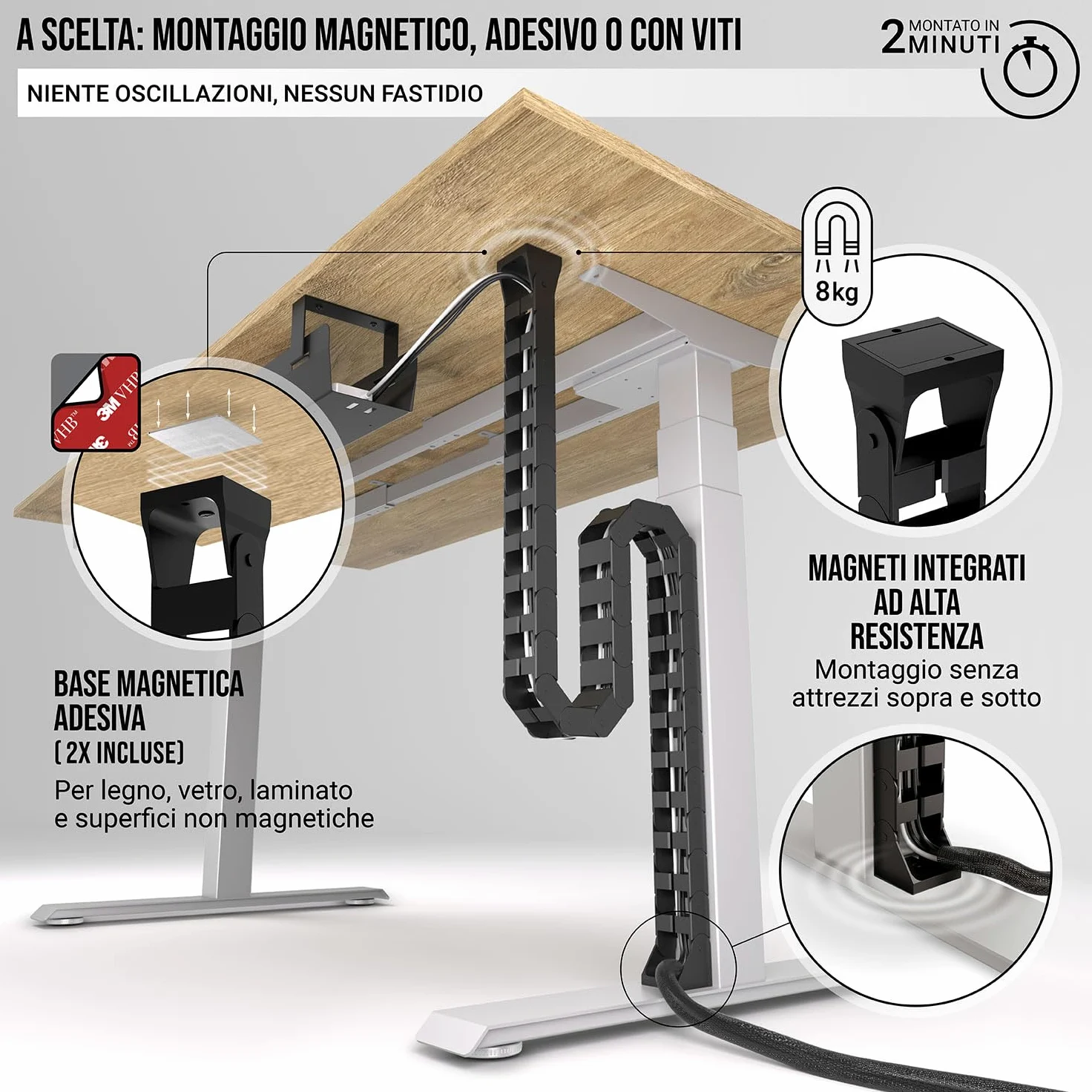 Flessibile canalina passacavi scrivania - Cable management - Organizer cavi - Porta cavi scrivania – Raccogli cavi scrivania (Nero)