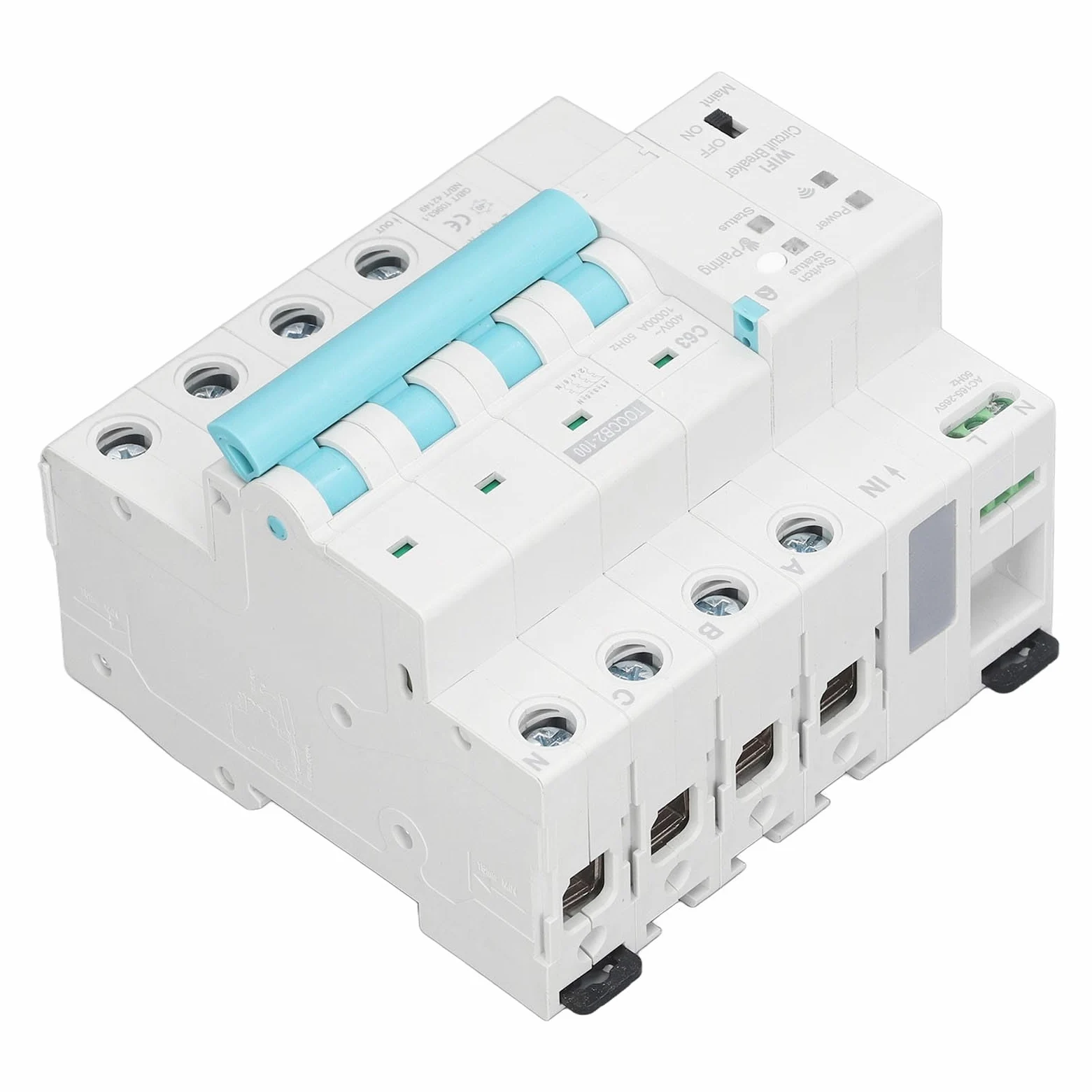 Smart WiFi Wireless Circuit Breaker DIN Rail Elettricità Monitor Interruttore per Elettrodomestici 4P 145 a 295V 63A