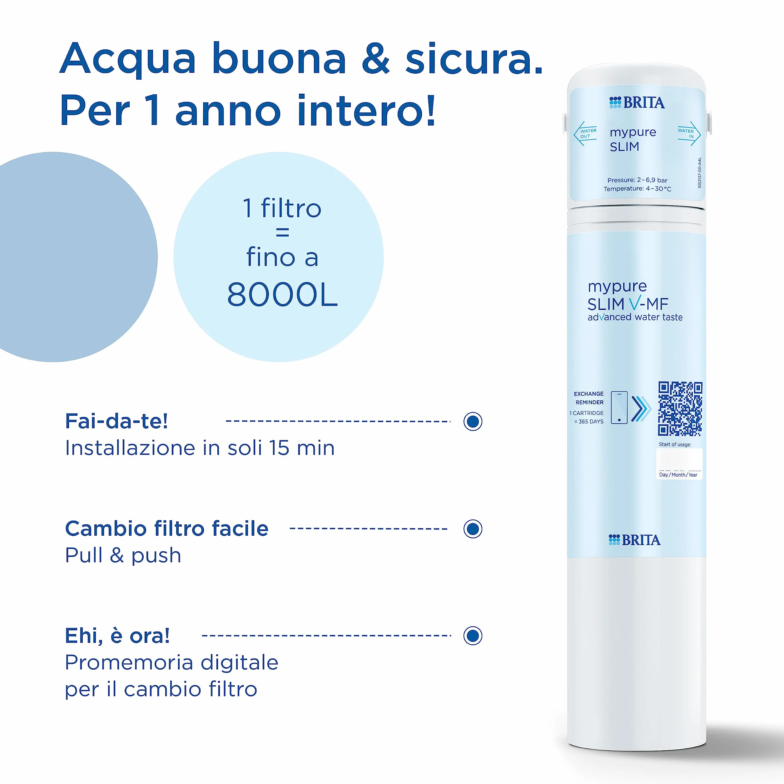 BRITA Sistema filtrante mypure SLIM V-MF incl. 1x filtro (8000L) - sistema sottolavello per il tuo rubinetto per acqua buona e priva di batteri al 99,999% - con timer digitale