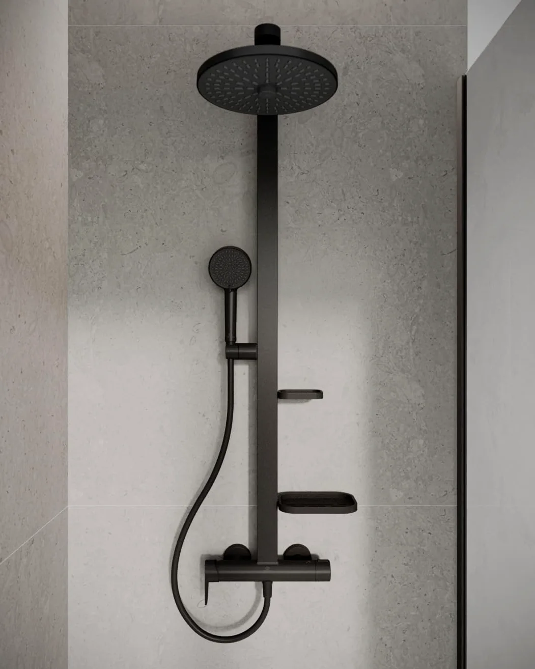 Ideal Standard Ceraflow Alu+ Colonna doccia, Realizzato con l'100% di alluminio riciclato, doccia a risparmio idrico con getti variabili e protezione antiscottatura – Nero Opaco (356x501x1113 mm)