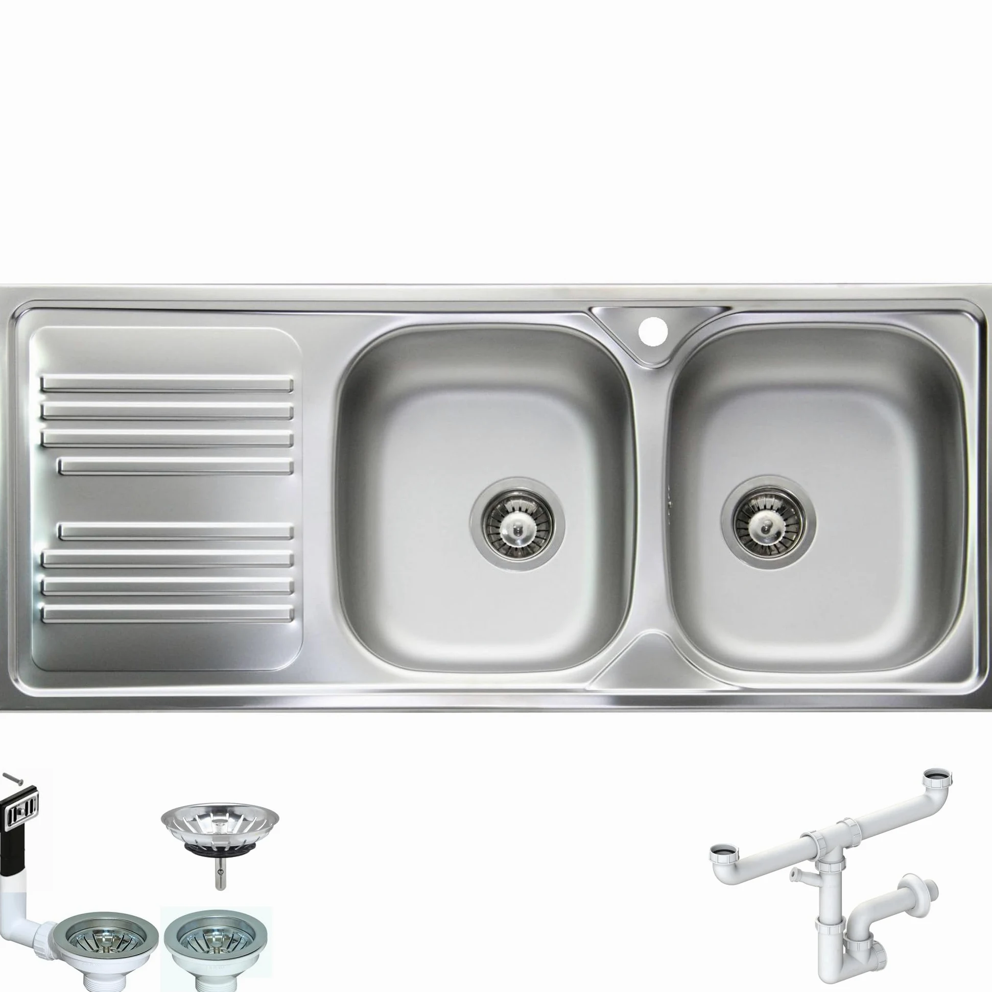 Lavello TM1162ILPC da incasso 2 vasche con gocciolatoio sinistro | Acciaio Inox Prelucido | 116x50 cm | Foro Scarico 3,5” | Lavello Cucina Resistente, Igienico e Facile da Pulire