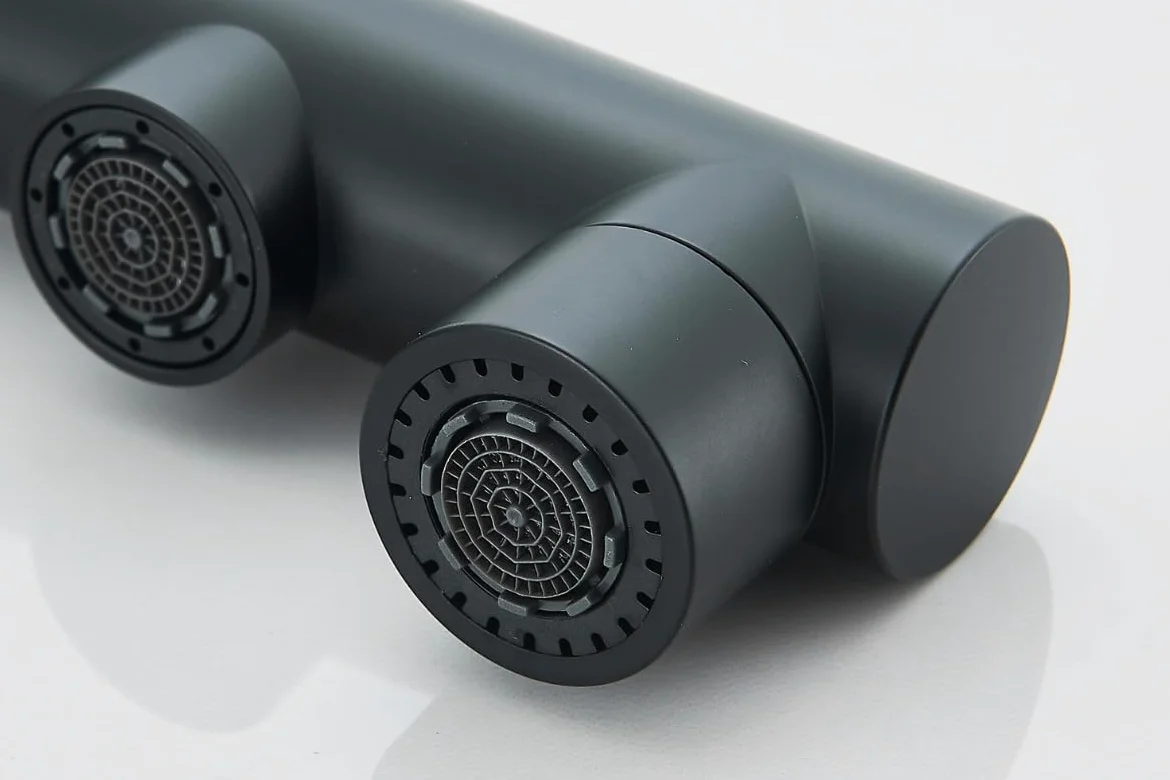 Rubinetto da cucina a 3 vie VENOM Pull-Out con doccetta estraibile, tubo separato per acqua potabile filtrata, beccuccio girevole a 360°, 2 tipi di getto, cartuccia in ceramica, corpo in ottone (nero)