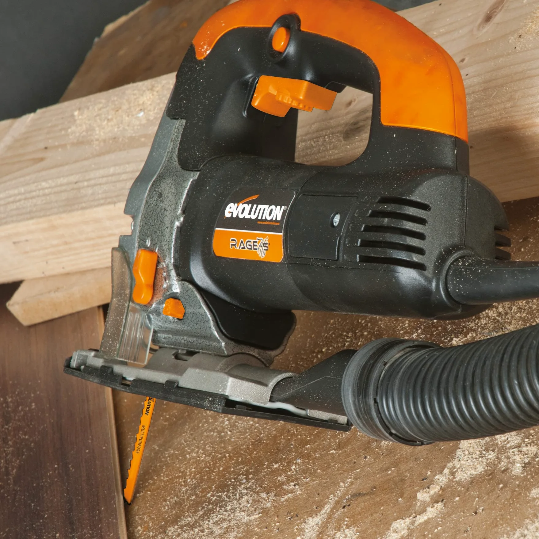 Evolution Power Tools Rage 7-S Seghetto multiuso - Taglio su legno, acciaio, plastica e molto altro - 5 lame incluse - 710 W