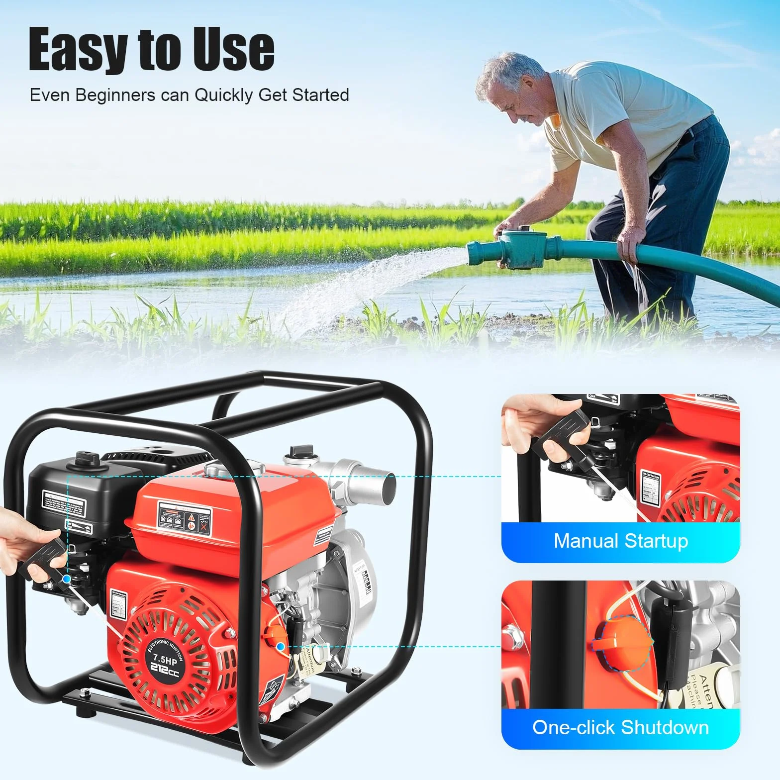 7.5 Hp 2" Portable Gas-Powered Semi-Trash Water Pump Gasoline Water Pump 7.5 Portable Gas Powered Water Gasoline 7.5M Pantaloni