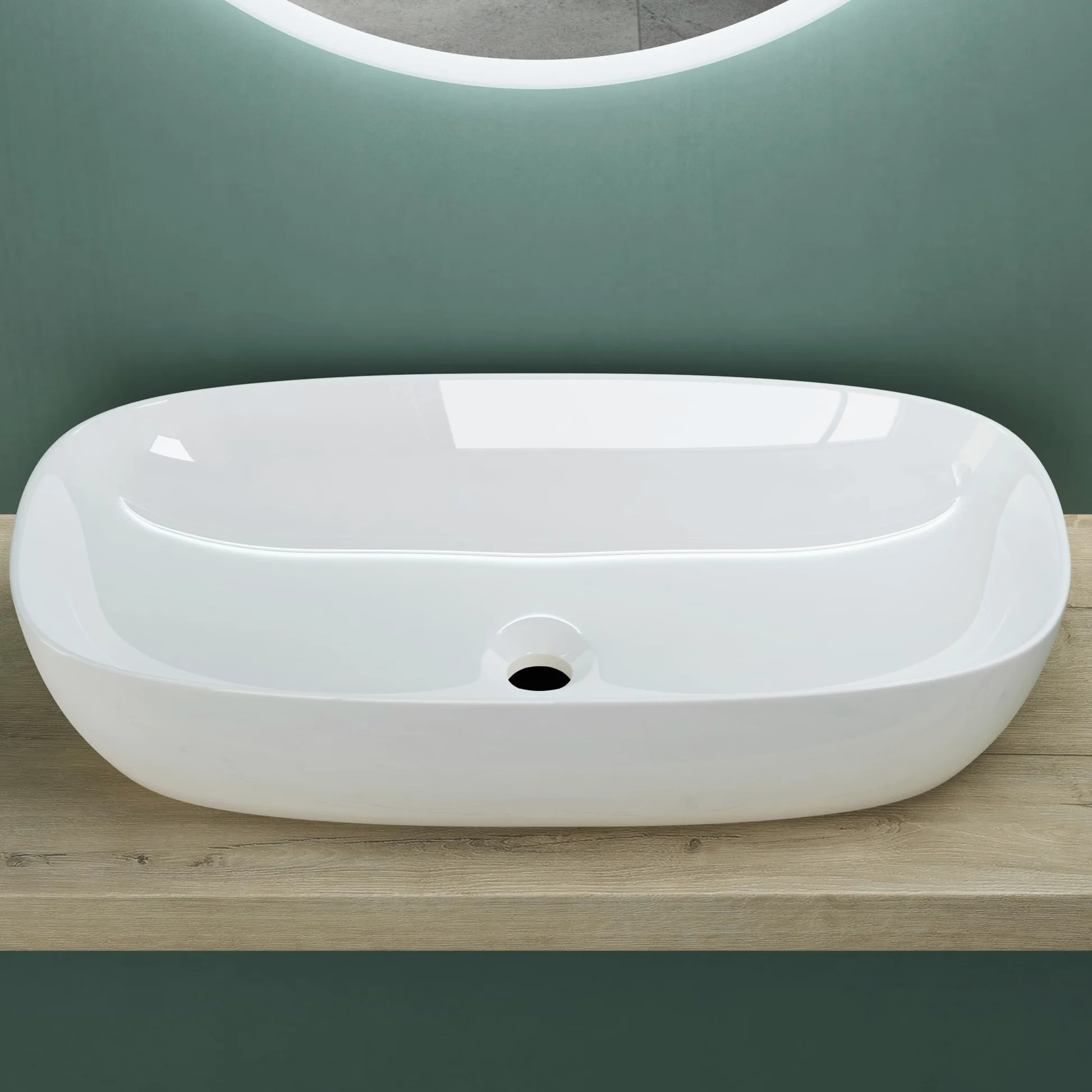 Mai & Mai Lavabo da Appoggio 70x37x13,5cm, Lavandino Bagno in Ceramica con Nano Rivestimenti inclusi, Bianco, Brüssel104