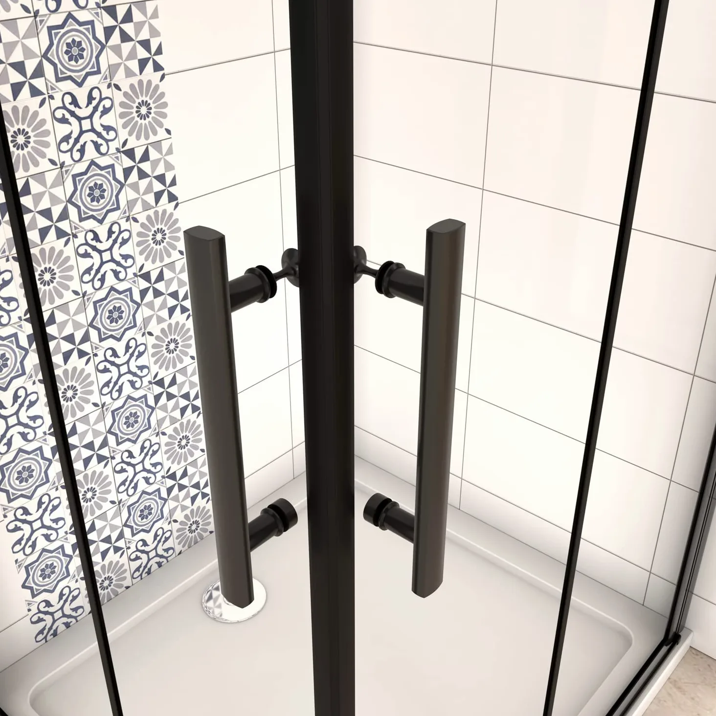 190cm Box Doccia Angolare Doppia Porta Battente Pieghevole 120x80cm in Vetro Temperato Trasparente 5 mm Anticalcare Telaio Nero Opaco
