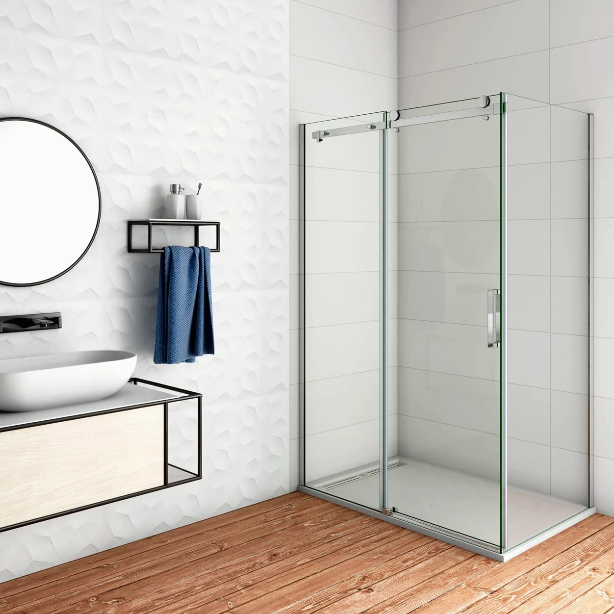 120x70x195 cm Box Doccia Angolare Porta Scorrevole con Parete Laterale Vetro 8 mm Temperato Anticalcare Trasparente Telaio Cromato Lucido