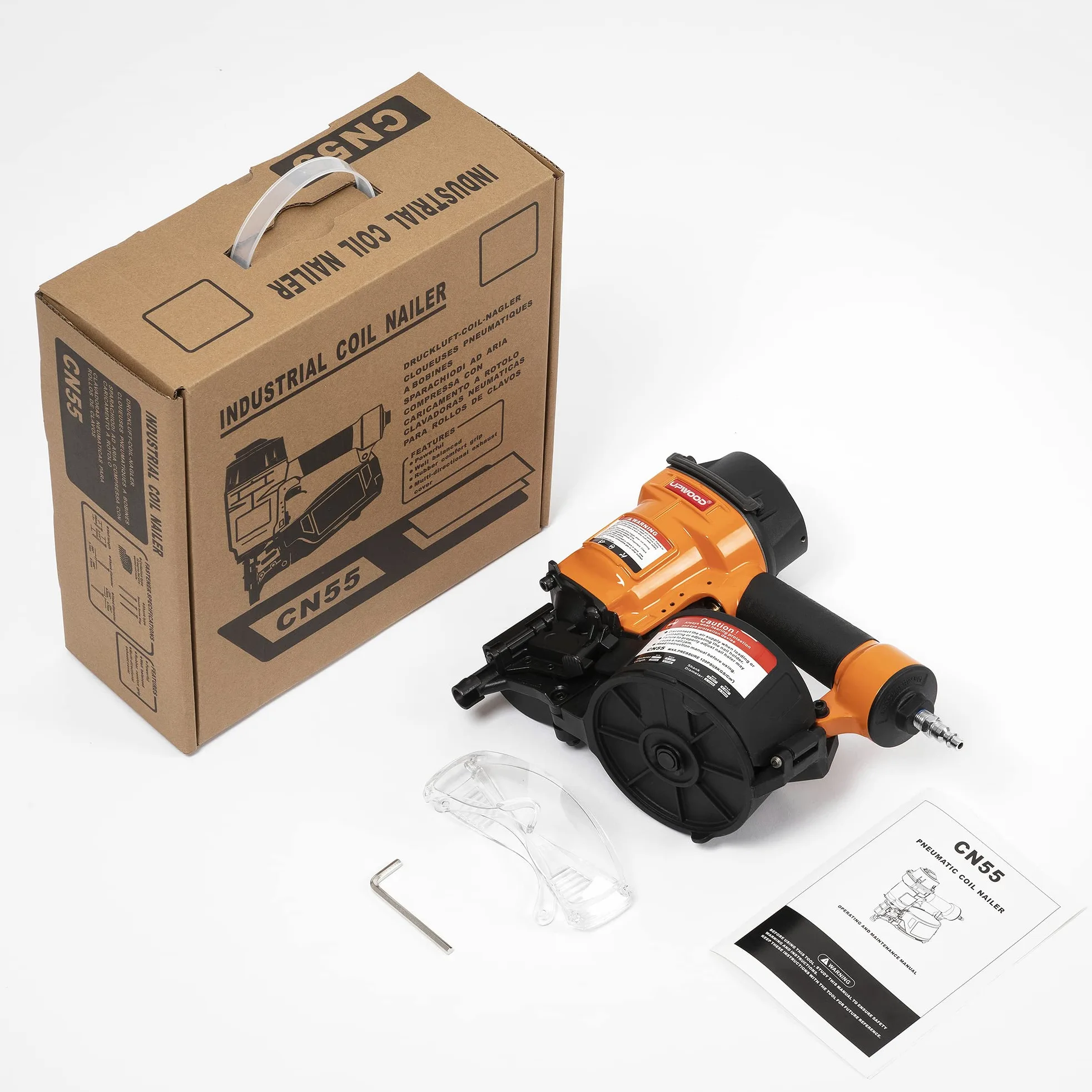 CN55 Chiodatrice pneumatica a bobina, pistola per chiodi a bobina da 1 pollice a 2-1/4 di pollice a 15 gradi Chiodatrice per recinzioni a tiro rapido Chiodatrice pneumatica per cornici a bobina