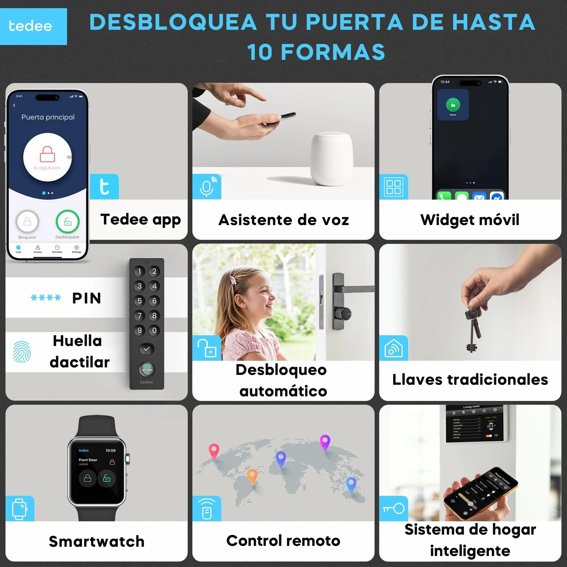 tedee GO2 Allu Serratura Smart con WiFi e tastierino biometrico per l'accesso remoto, Alexa Google Smart Home, Serratura intelligente con app e Bluetooth