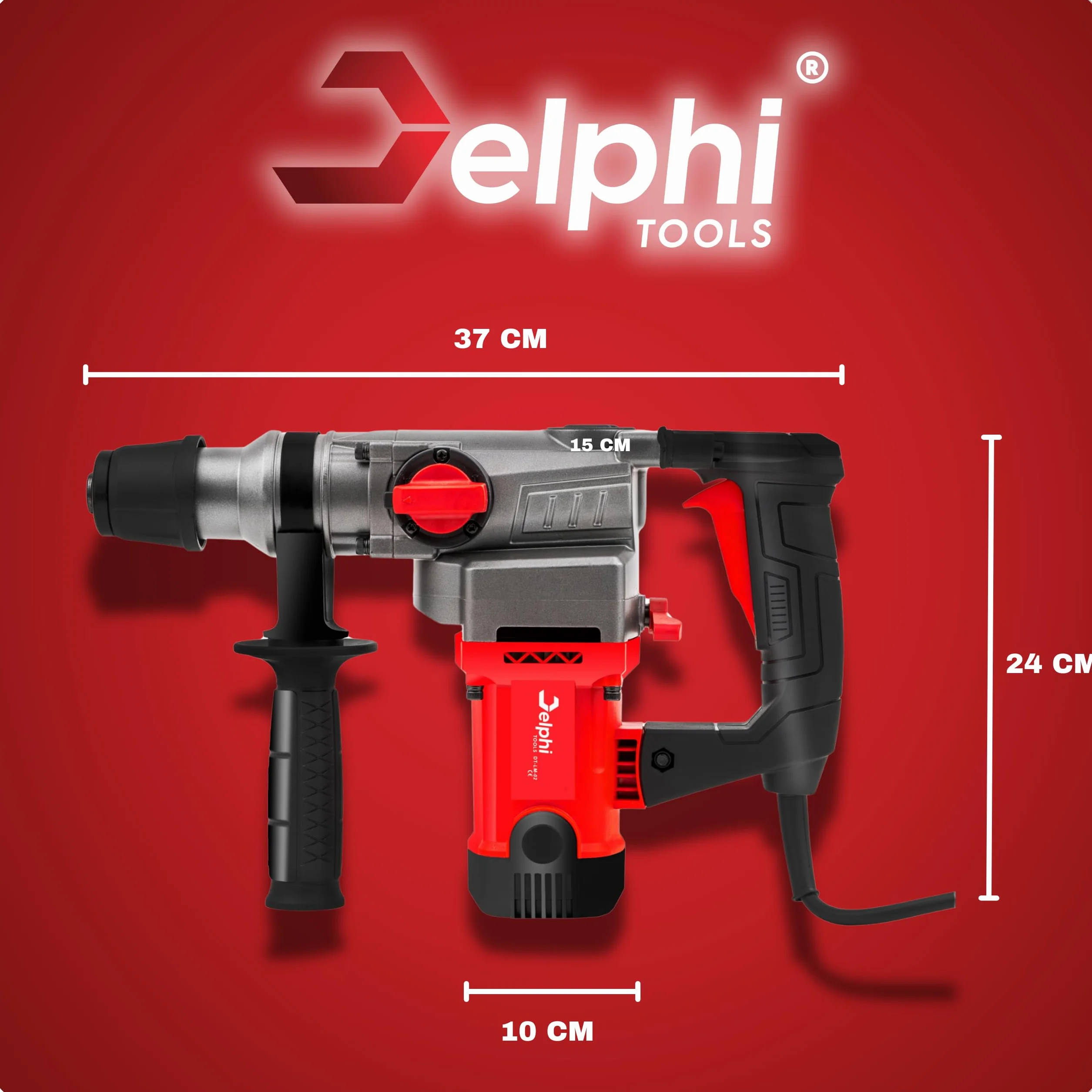 Delphi Martello Demolitore SDS Plus 2200W, Trapano a Percussione 3 Funzioni, 4J Energia d’Impatto, con Custodia, Punta e Scalpello, Cavo da 2,8m, Set di Accessori