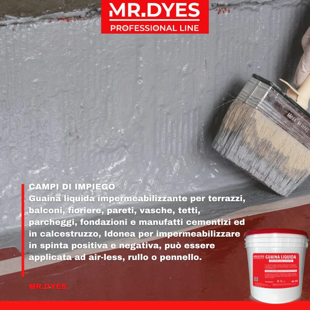 Guaina Liquida Impermeabilizzante - Membrana Monocomponente Multisupporto, Vari Colori e Formati, Gomma Liquida per Tetti e Terrazzi. (20 KG, BIANCO)
