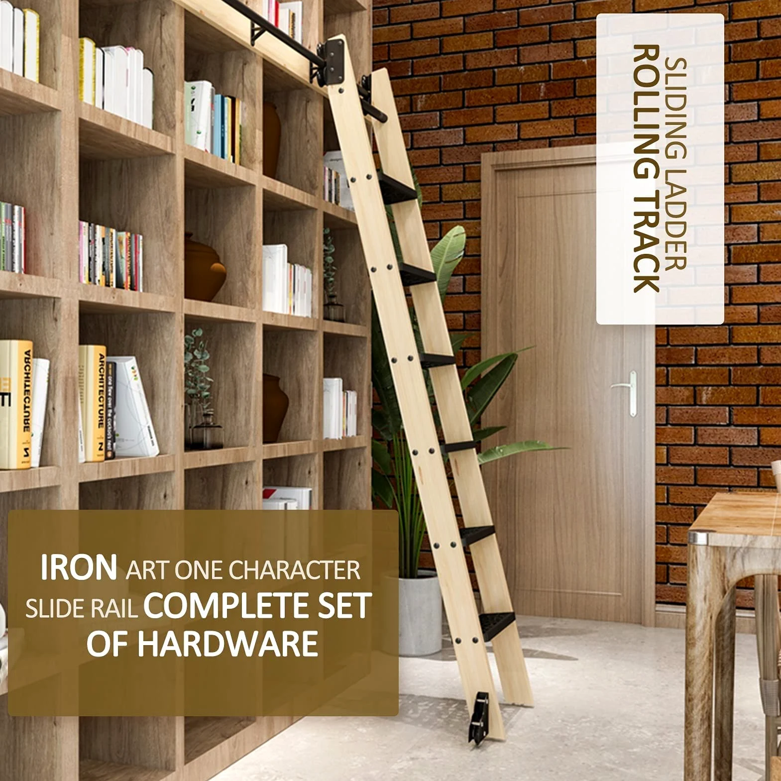 Kit Hardware per Scala Scorrevole, libreria Hardware per Scala Mobile Retrattile Binario di Scorrimento per Scala Mobile con Rullo da Pavimento in Acciaio Resistente
