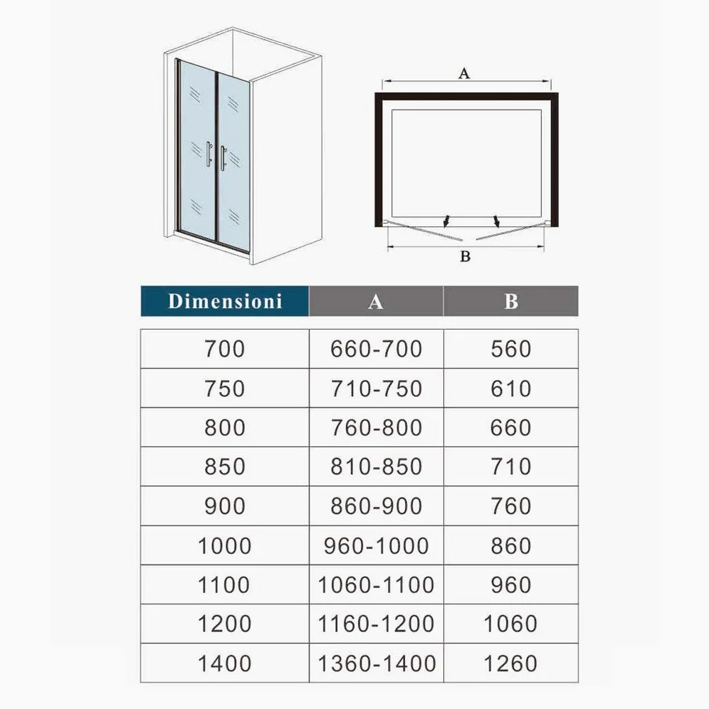 Box Doccia Per Nicchia 90x185cm Doppie Porte Battenti Saloon in Vetro 6mm Temperato Trasparente Anticalcare Profilo Cromato Lucido