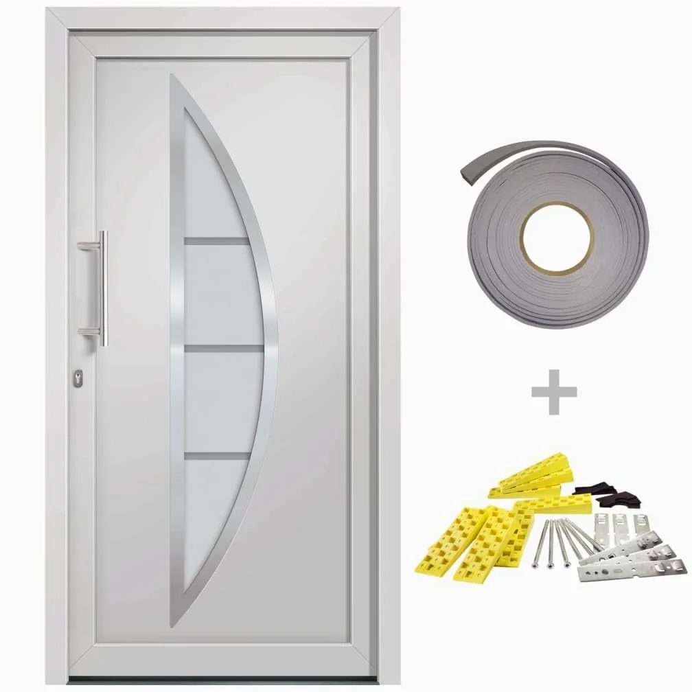 Gecheer Porta di Ingresso Bianca, Sicura con Chiusura a 5 Punti, Dimensioni 98x200 cm, Telaio in PVC con Anima in Acciaio e Vetro Isolante, per Casa e Appartamento