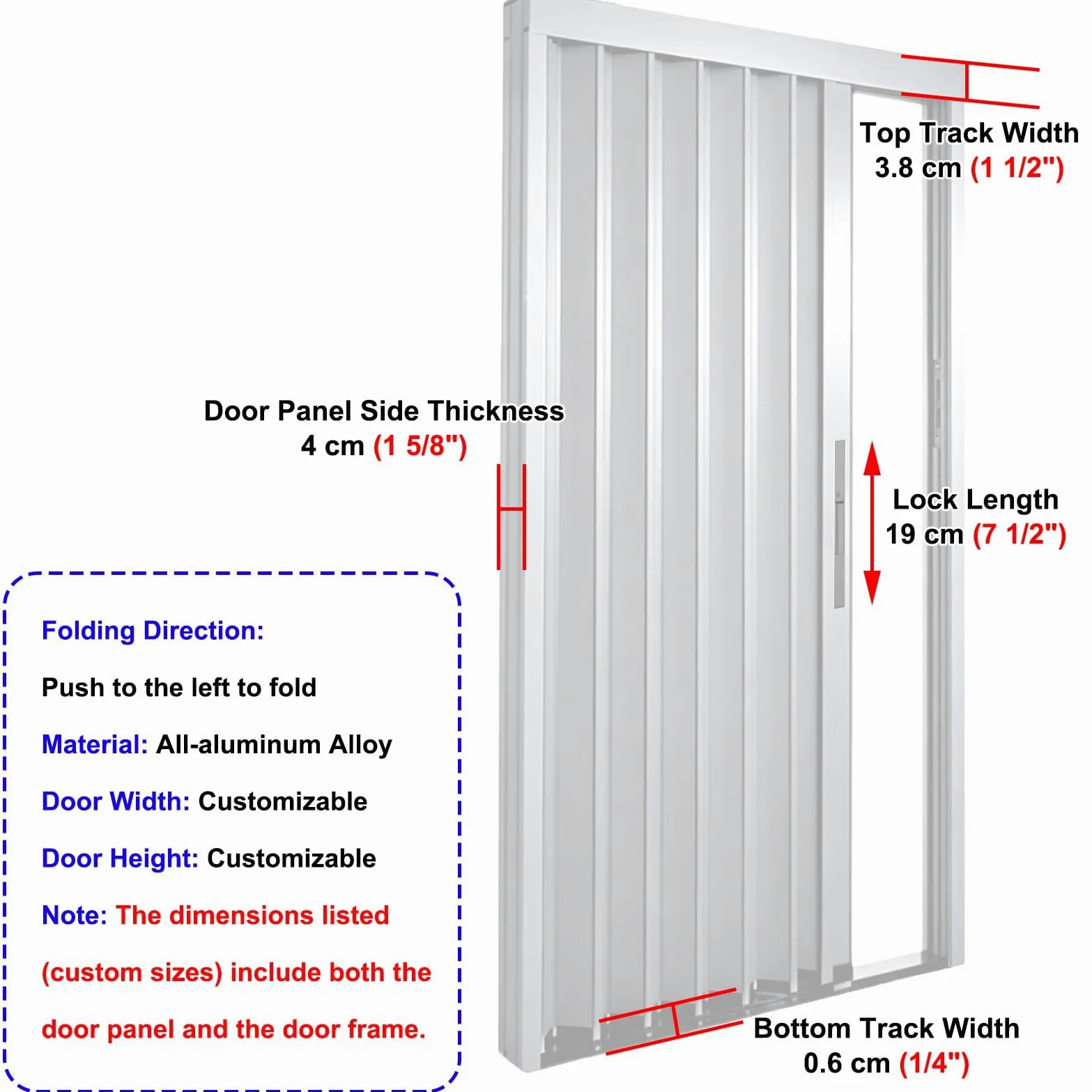 Porta a Soffietto Larghezze: 60 65 70 80 90 100 cm, Cancello a Soffietto Bianco con Serratura per Esterni, Porta Scorrevole Pieghevole per Divisorio Ambienti/Patio(39x98in/100x250cm)