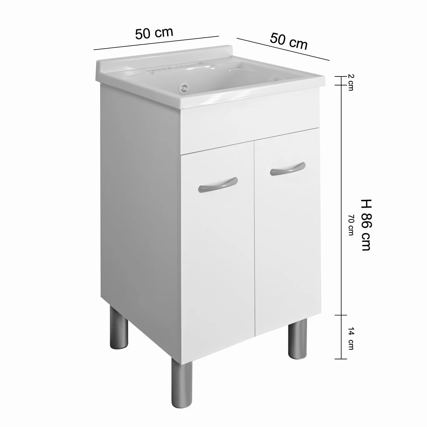 Mobile lavatoio lavanderia P 50 L 50 ATHENA con pilozzo asse di lavaggio e sifone resistente ad acqua e umidità (50 x 50)
