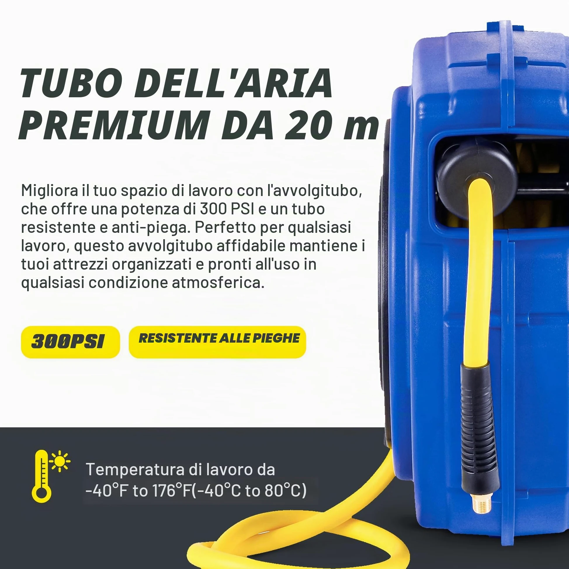 Goodyear retrattile compressore d'aria/acqua avvolgitubo, max. 300psi (3/8" x 65 ft) hybrid polymer tubo