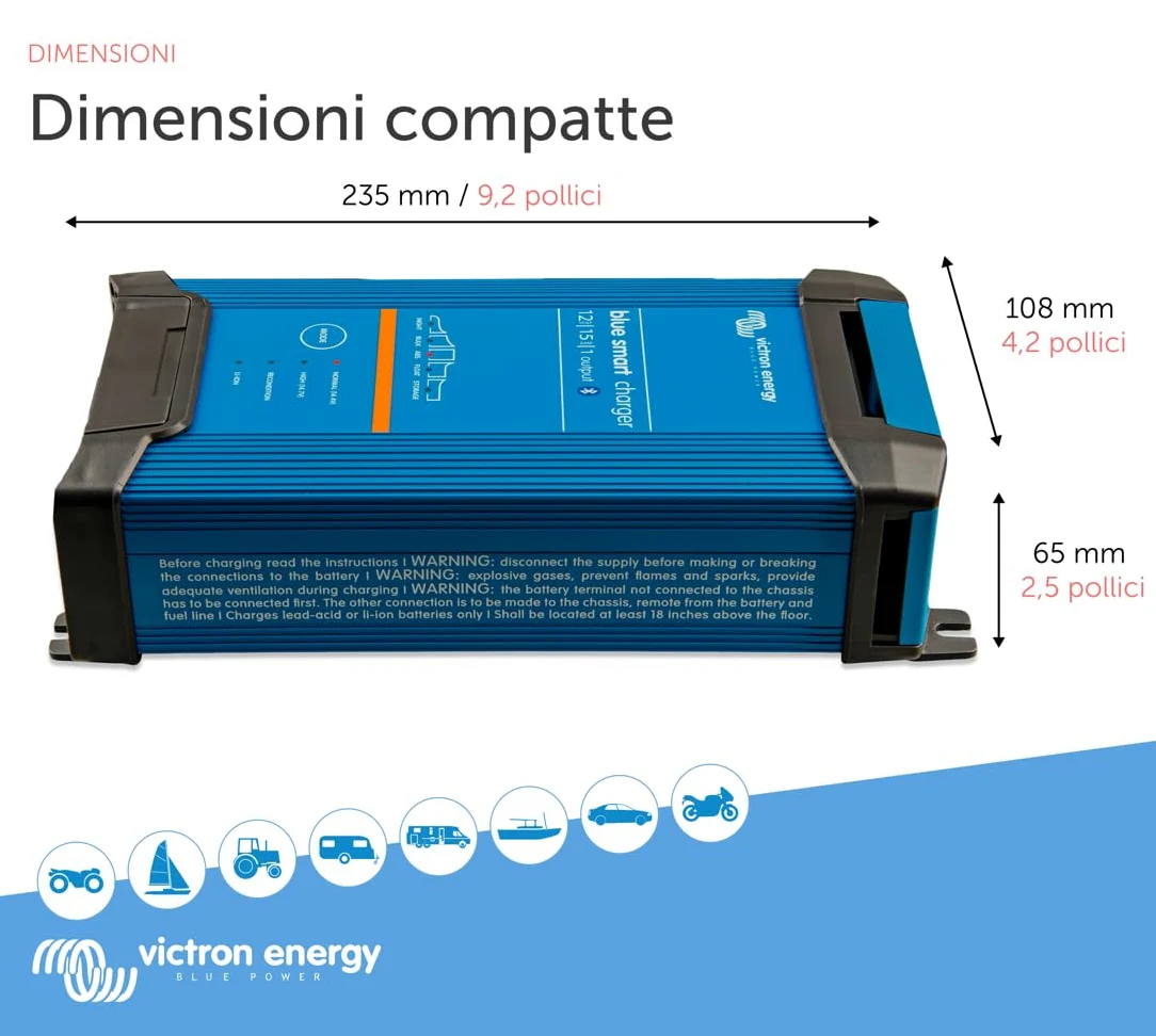 Victron Energy Blue Smart IP22 12-Volt 15 amp 230V, Caricatore Batteria a Singola Uscita CEE 7/7, Bluetooth
