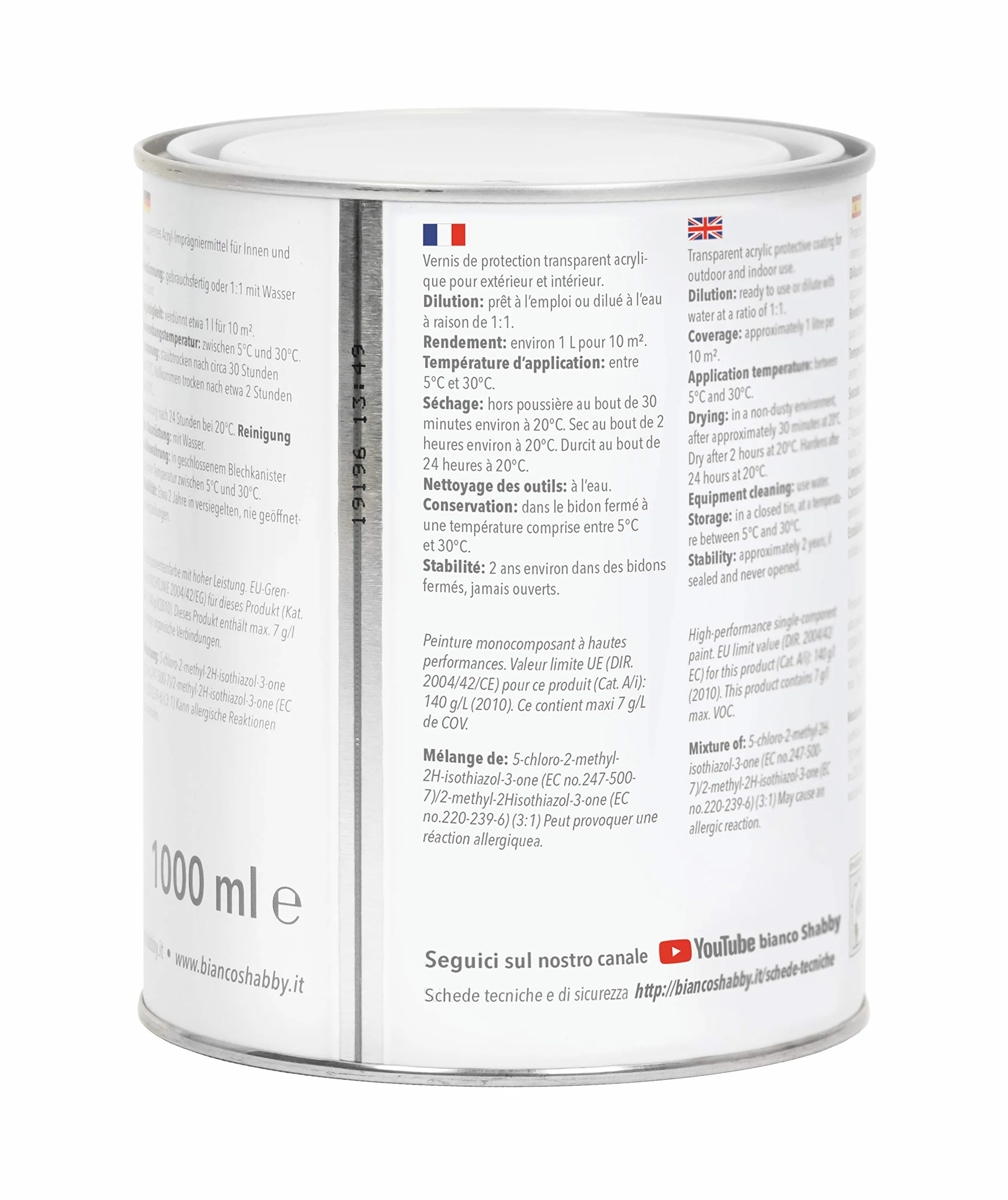 bianco Shabby FONDO/FINITURA Trasparente OPACO per chalk paint e legno (1 Litro)