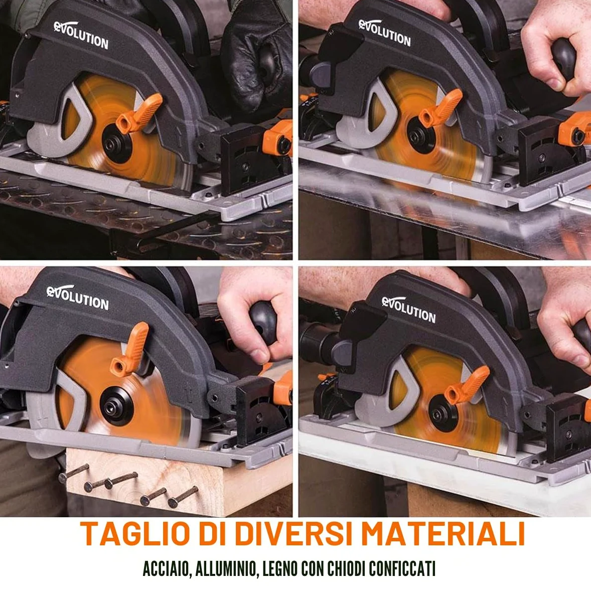 Evolution Power Tools - R185CCSX+ Sega Circolare Multi-Materiale 185 mm Compatibile con Binario Guida (Pacchetto Plus con Custodia da Trasporto), 230 V