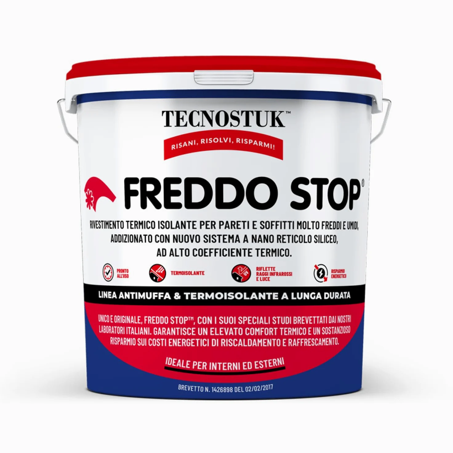 TECNOSTUK Freddo Stop 12 L. – Rivestimento Termico Isolante con Nano-Reticolo Siliceo – Barriera Contro il Freddo per Pareti e Soffitti – Pronto all’Uso, Classe A+, Brevetto Italiano