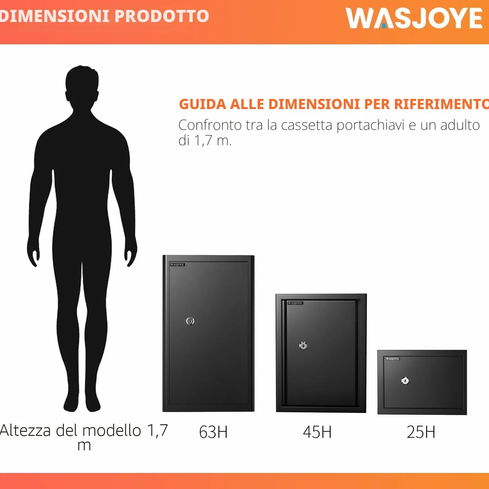 WASJOYE Cassaforte con Chiave, Cassaforte a Muro con Serratura 2 Chiaves (63×37×31cm), Cassetta di Sicurezza da Pavimento, Casa/Ufficio Casseforti da Armadio per Soldi Telefono Medicina Passaporto