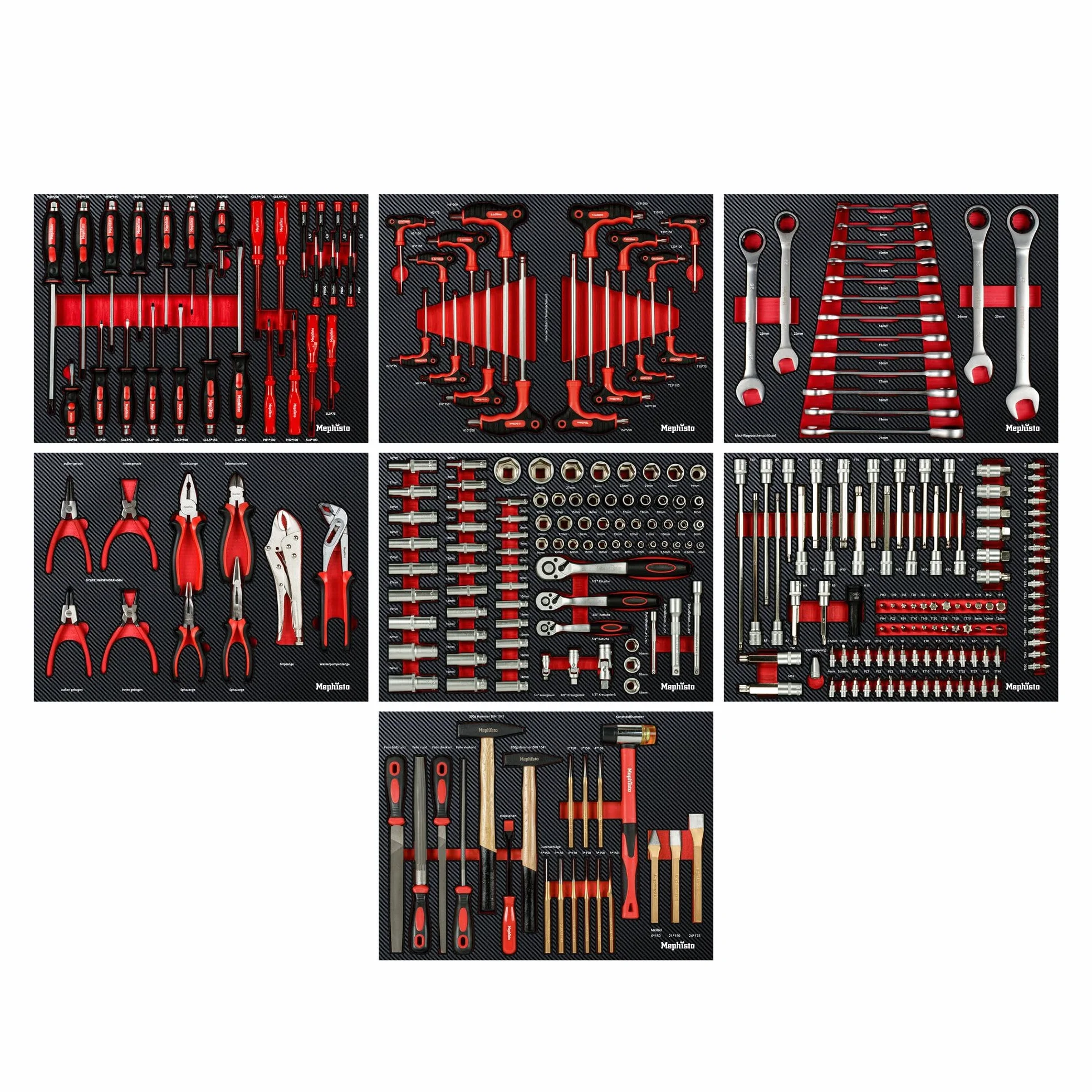 Mephisto 7 inserti con utensili come set di cricchetti, chiave ad anello a cricchetto, chiave ad anello con funzione di cricchetto, chiave a cricchetto, metrica, in inserti morbidi