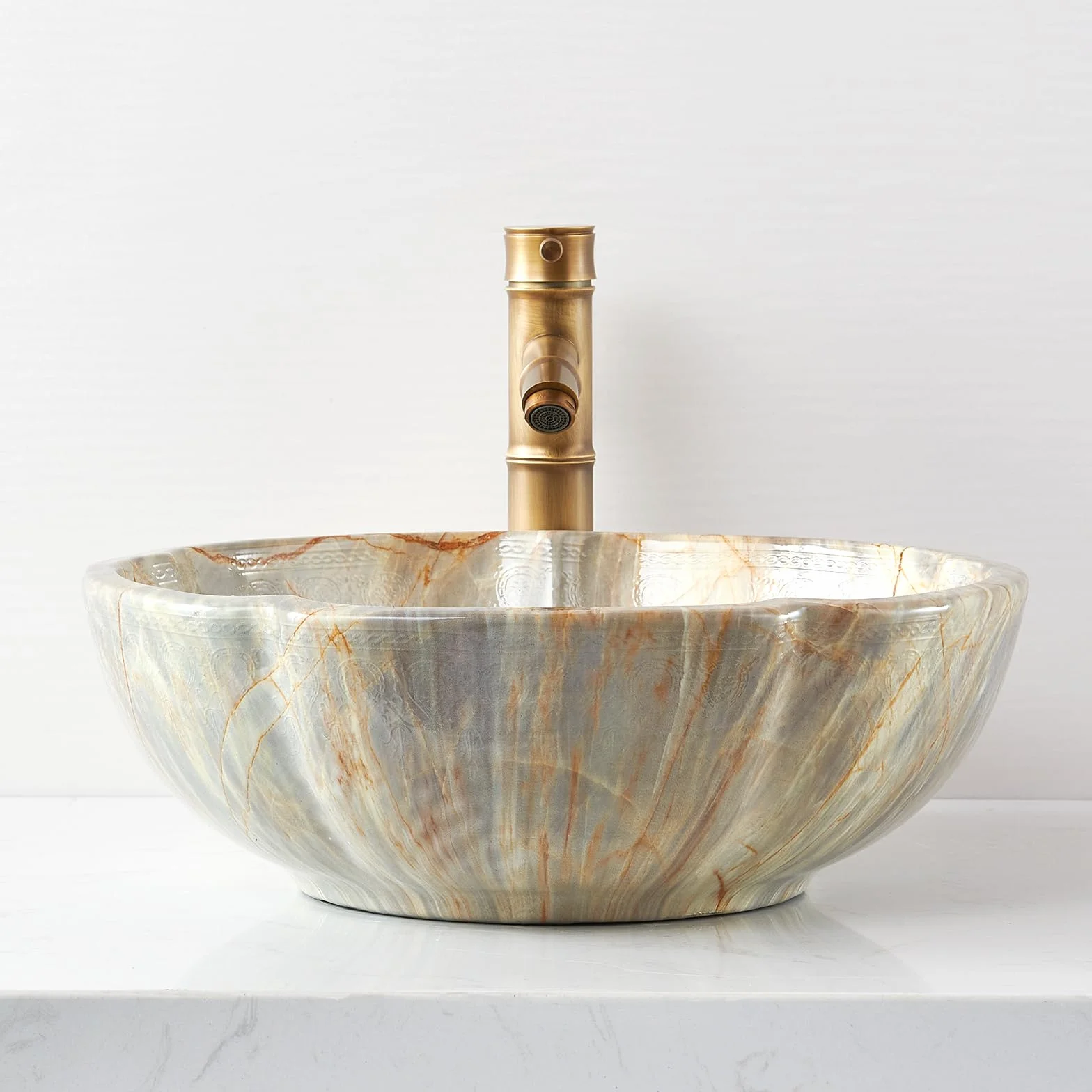 Lavabo da bagno in ceramica FCH7020 a forma di petale, 420 x 150 mm, fatto a mano, colore giada