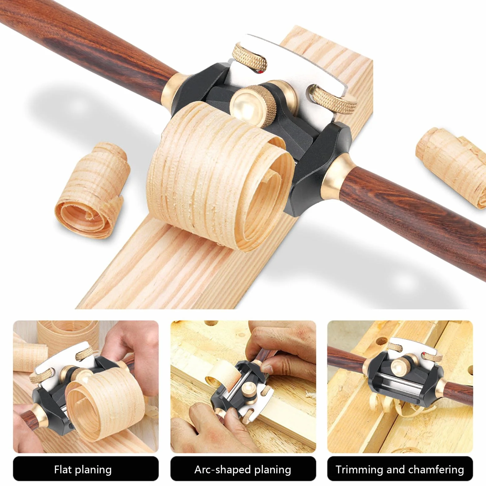 Pialla a Mano, Pialla da Taglio per Legno Strumento Manuale per Rifinitura Regolabile 210 mm Lmpugnatura in Palissandro Larghezza lama 42 mm Acciaio Inossidabile 440C