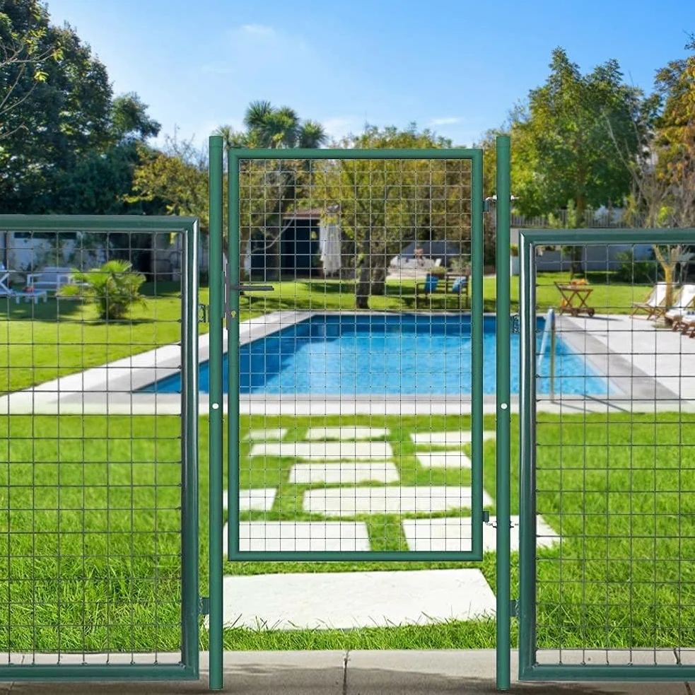 Bakaji Cancello Cancelletto Porta a Rete per Recinzione Giardino Telaio in Acciaio Verniciatura a Polvere Dimensione 106 x 200 cm Chiusura a Chiave 3 Chiavi Incluse Colore Verde