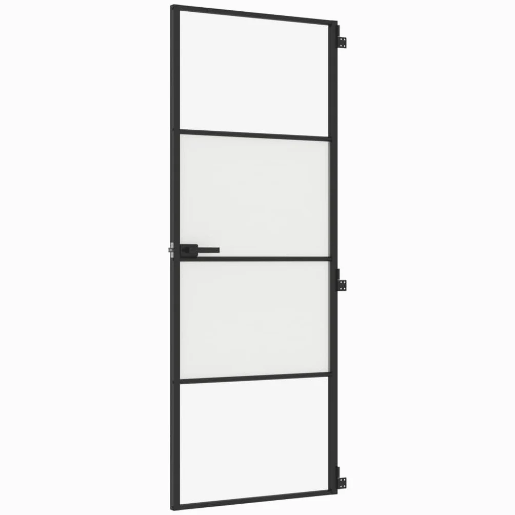 Porta per Interni Nera 76x201,5cm Vetro Temperato e Alluminio,Porta Interna,Porte Da Interno,Porte Interne Casa(SPU:155116)