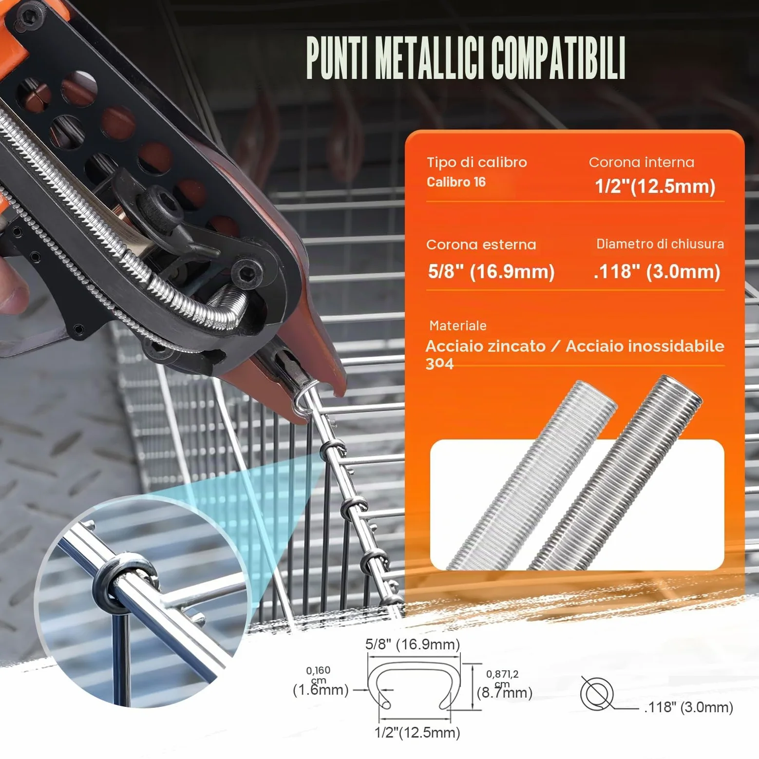 KAMSIN K-SC760 Pistola pneumatica ad anello a C, calibro 16, Diametro di chiusura di 3,0 mm Strumento di pinza per anelli di maiale a risparmio di manodopera per gabbie