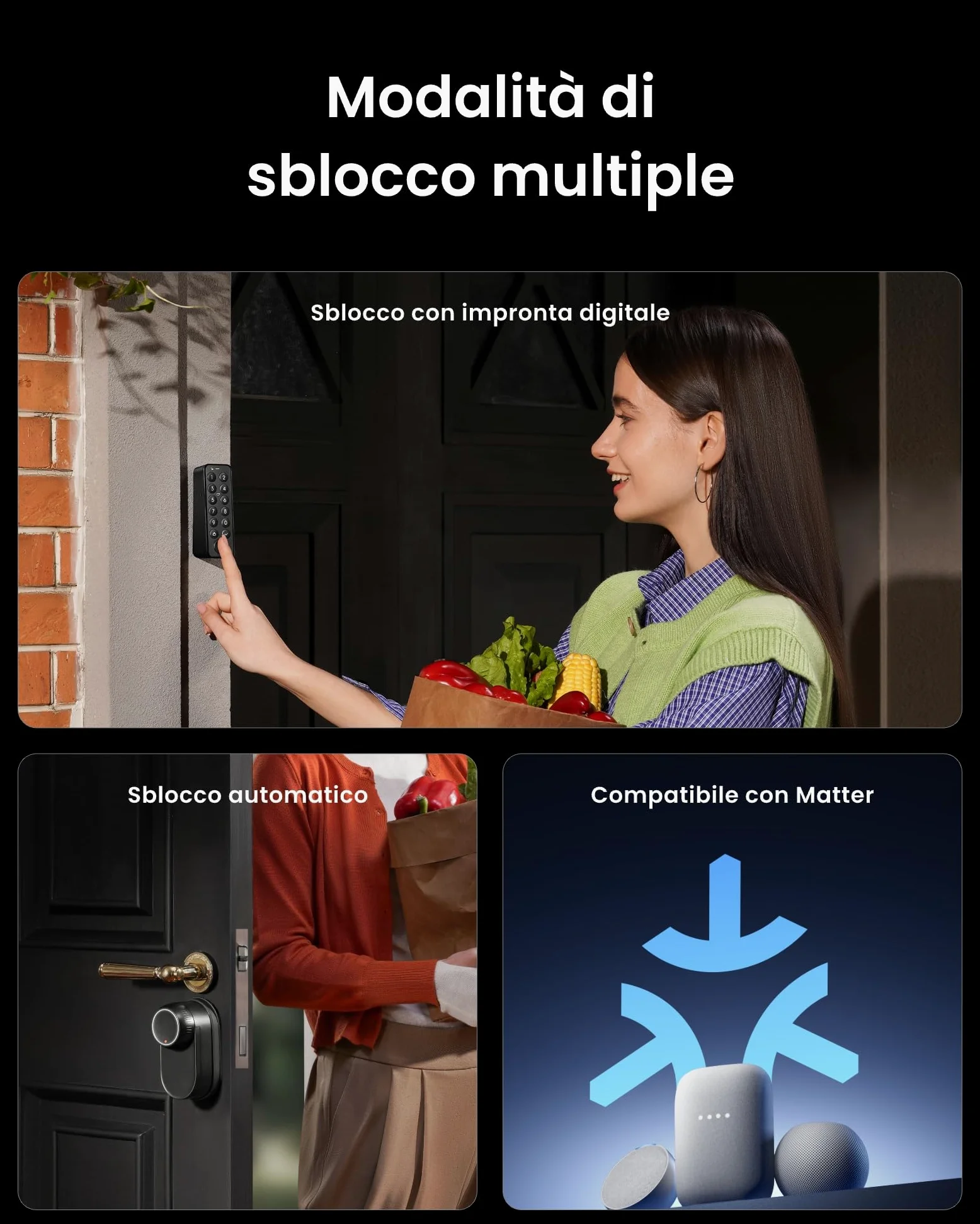 SwitchBot WiFi Smart Lock Ultra Con Tastierino Touchscreen, Serratura Smart Con Impronte Digitali, Serratura Elettronica Con Batteria Ricaricabile, Adatta A Porte Europee, Matter/Alexa/Google