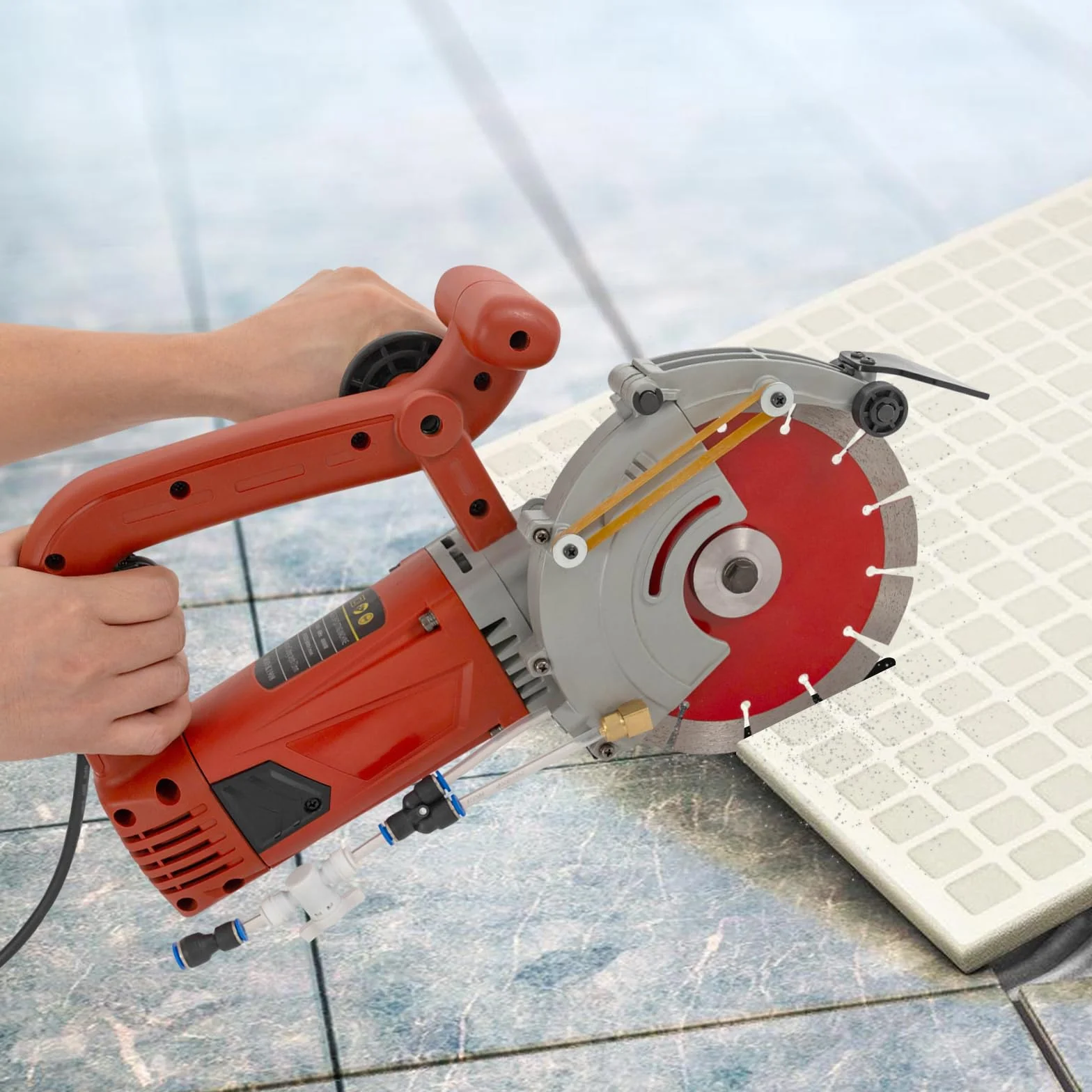 Sega elettrica per pietra da 4800 W, 5000 giri/min, con lama diamantata, profondità di taglio 71 mm, per il raffreddamento ad acqua, taglierina a umido, senza polvere, per pareti di cemento