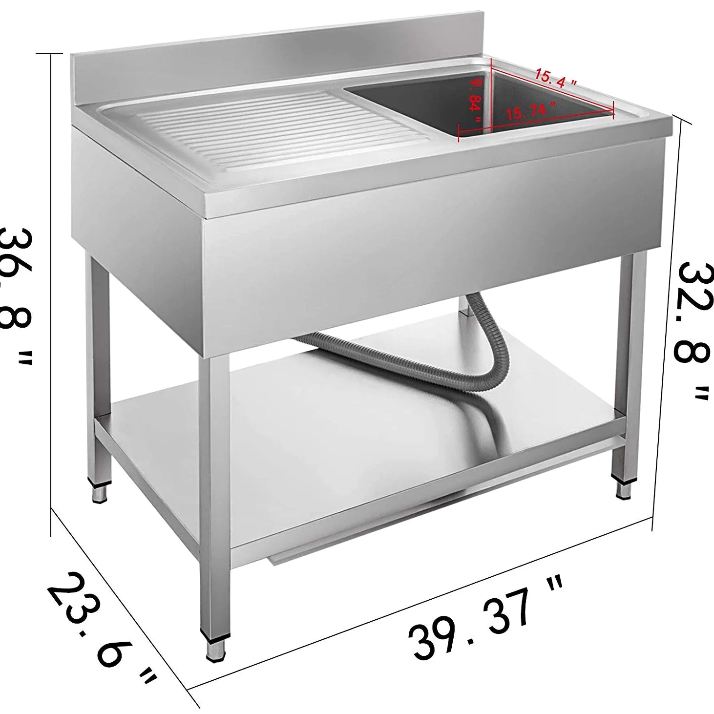 Lavello da Cucina in Acciaio Inox 100 x 60 x 83,5cm, Lavelli in Acciaio con Vasca 40 x 40 x 25cm, Lavello 1 Vasca 1 Pannello Inox 201, Lavello Cucina con Mobile per Casa Ristorante Bar Mensa