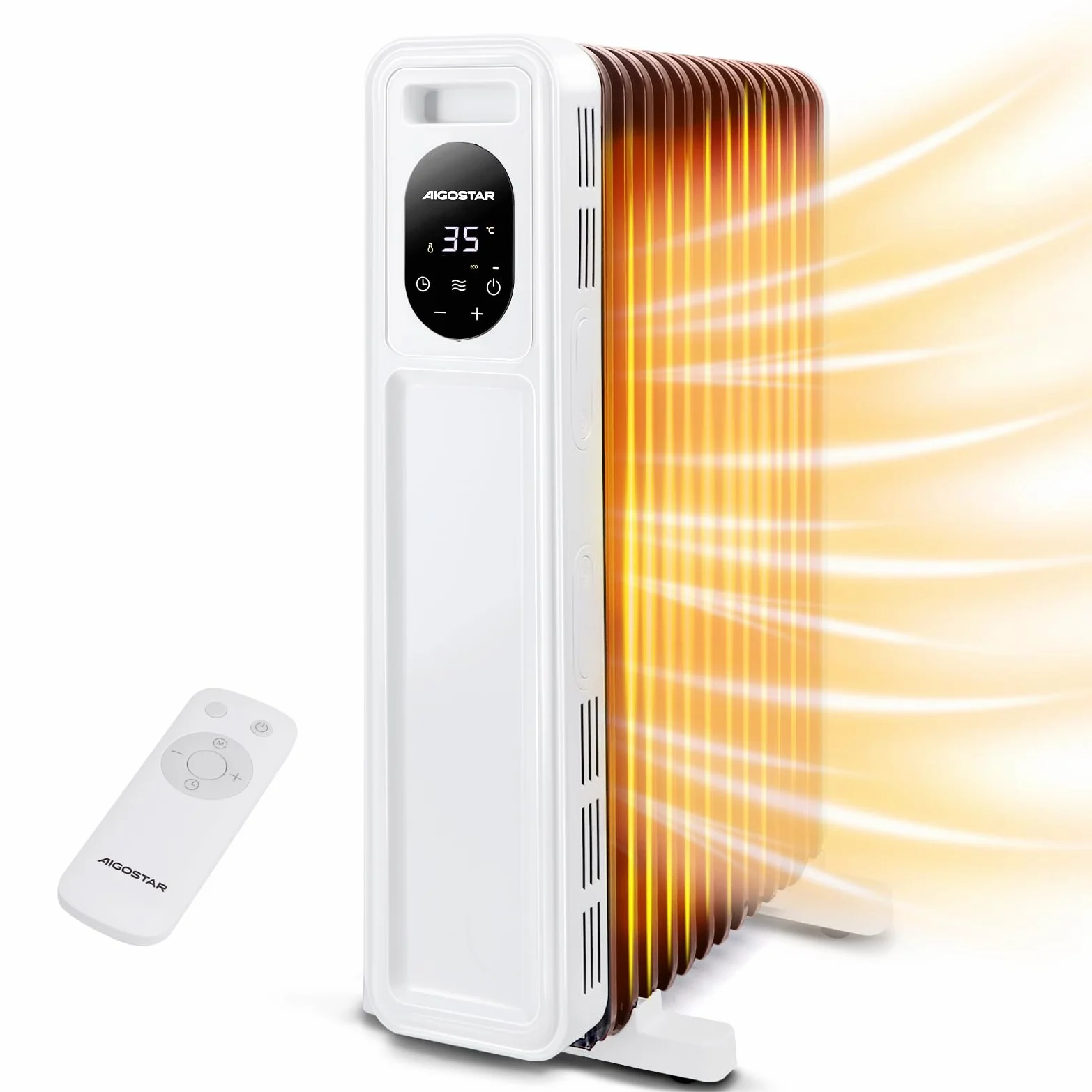 Aigostar Radiatore ad Olio 2500W, 13 Elementi Riscaldatore Elettrico Portatile, 3 Livelli di Calore, Modalità ECO, Timer 24H, Touch screen digitale, Telecomando, Hyperheat, Protezione Multipla, 60mq