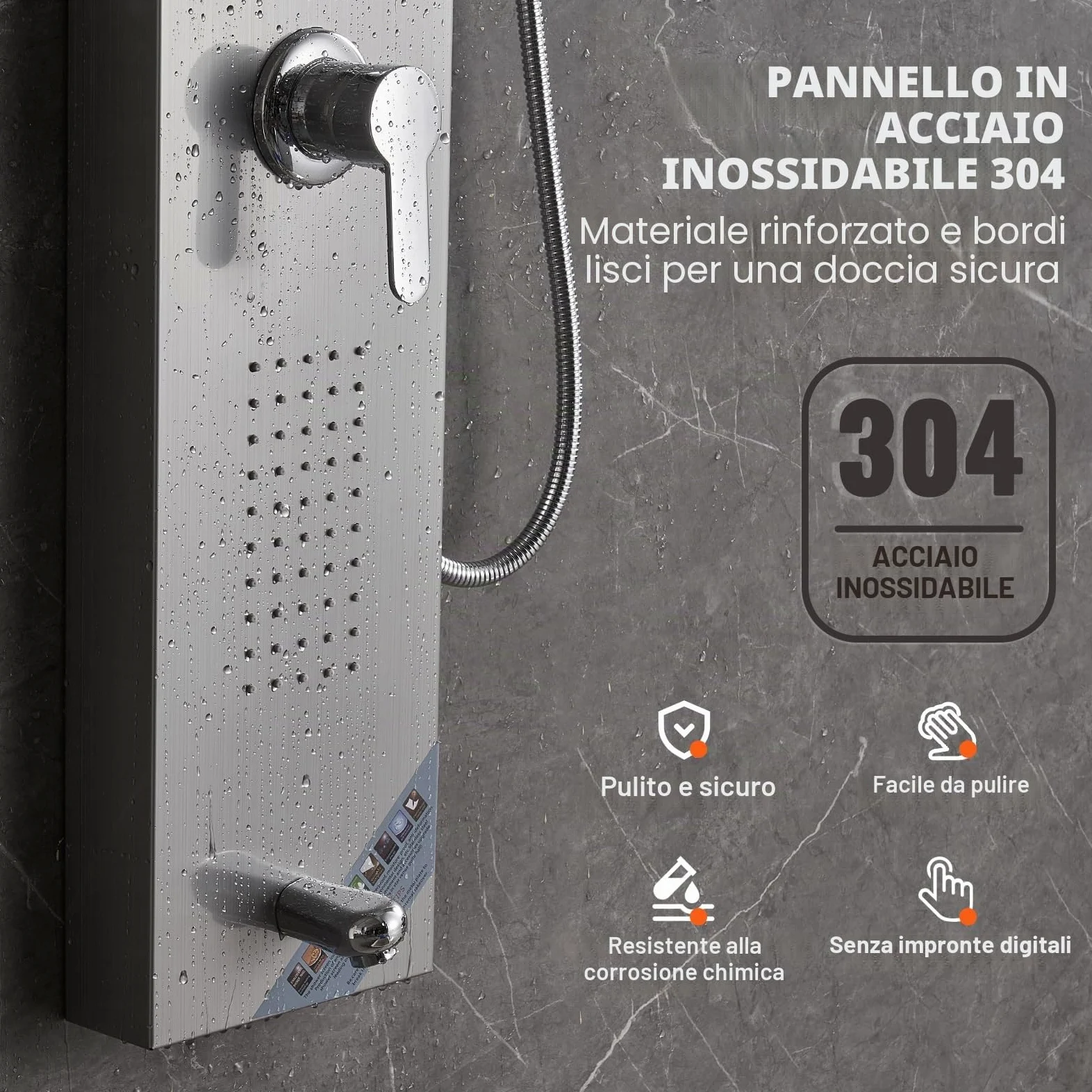 VEVOR Pannello Doccia 5 Modalità, Torre Doccia LED, Pioggia, Cascata, 2 Getti Massaggianti, Bocca Vasca, Soffione Mano, Argento Spazzolato