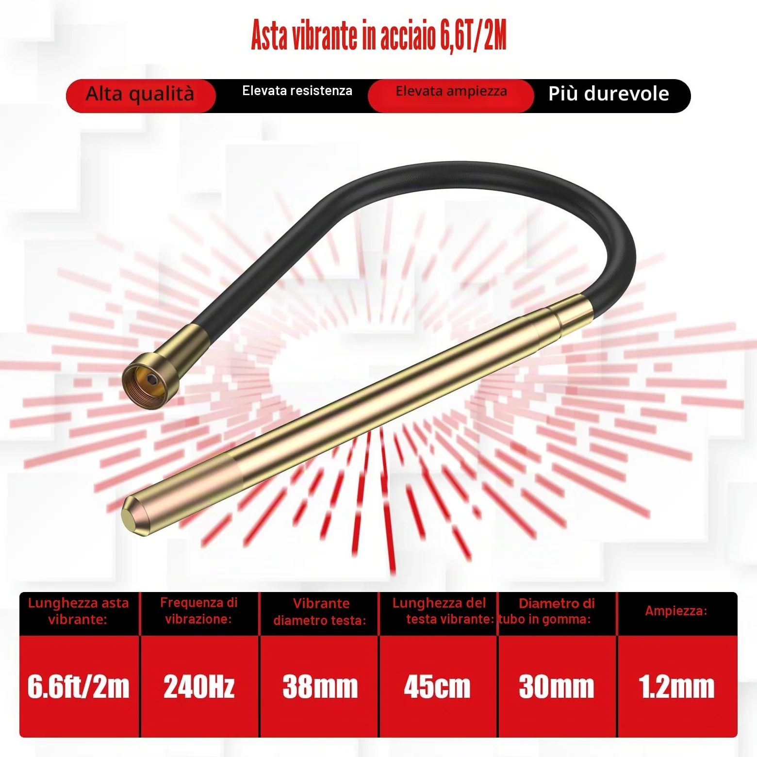 IMAYCC 2000W Vibratore per Calcestruzzo, Vibratore da Costruzione Elettrico 4300 giri/min, Lunghezza asta Vibrante 2m, Diametro albero Vibrante 38mm, per Strade Tunnel Ponti Case ecc.