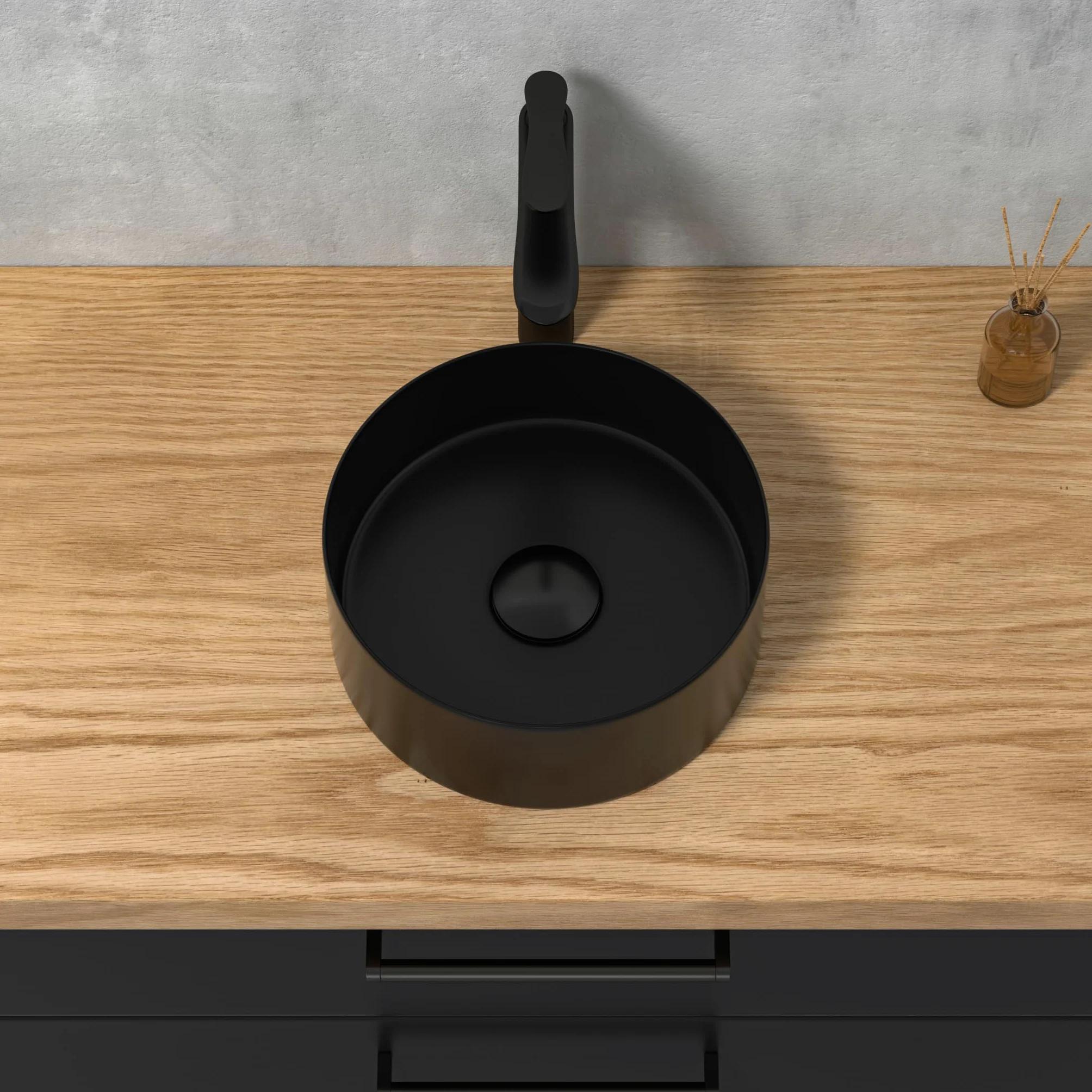 Lavabo rotondo, nero, mini lavabo a mano in elegante design facile da pulire, per bagno e WC degli ospiti (nero opaco, 30 x 30 x 12 cm)