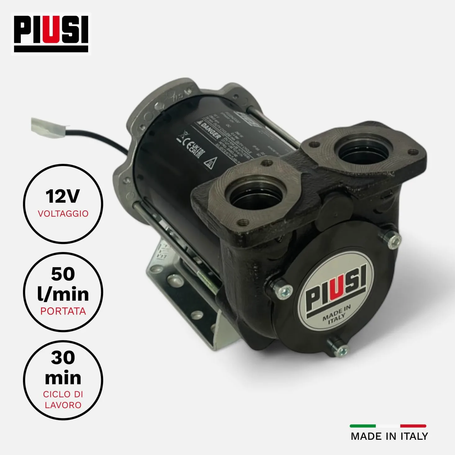 PIUSI Pompa Travaso Gasolio Autoadescante Elettrica - 50 L/min 12V, Per Batteria, Attacco Flangiato | BP3000 (F00342000)
